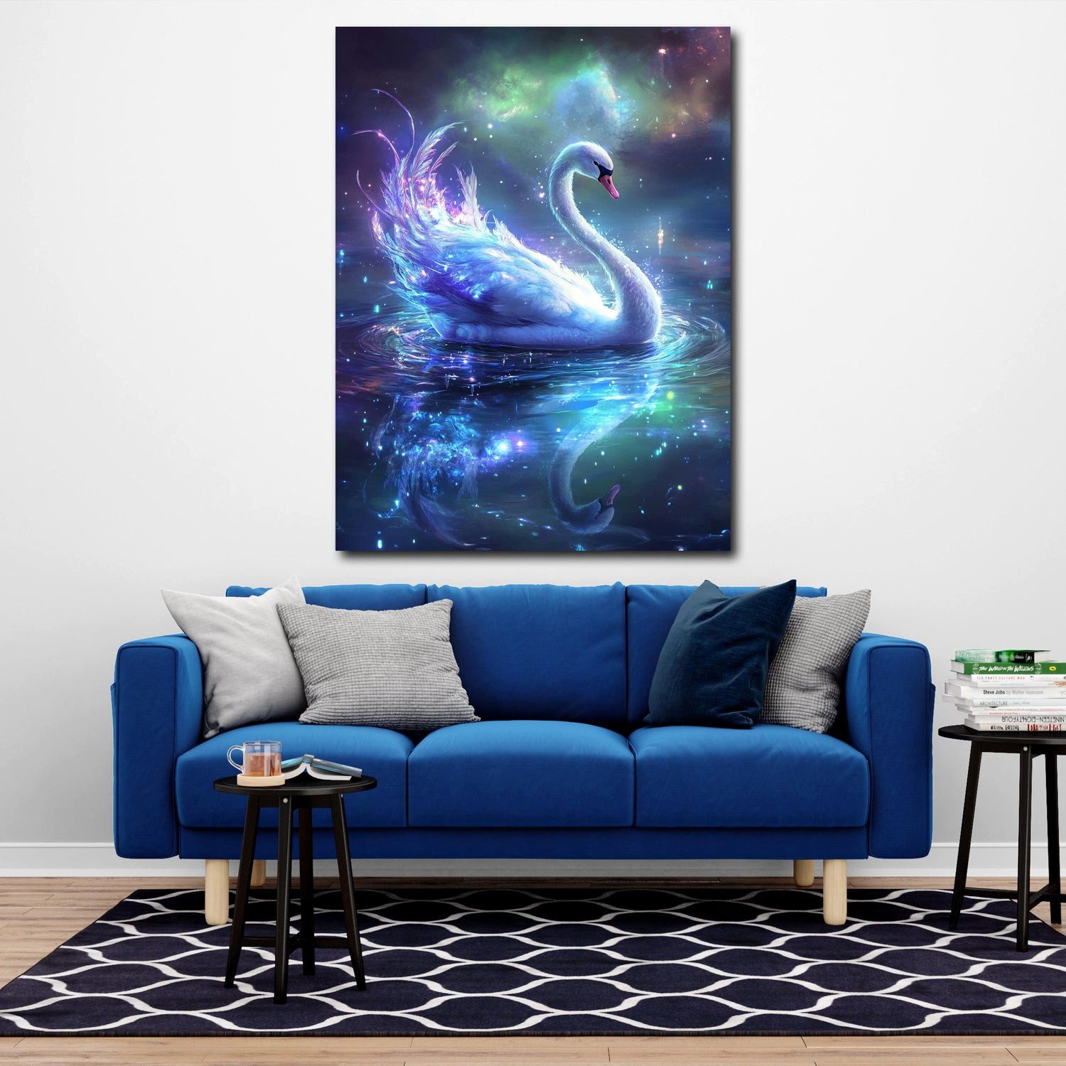 Artedinoi Leinwandbild Magischer Schwan leuchtende Federn Leinwandbild Wandbild Kunstdruck XL, Schwan mit leuchtenden Federn