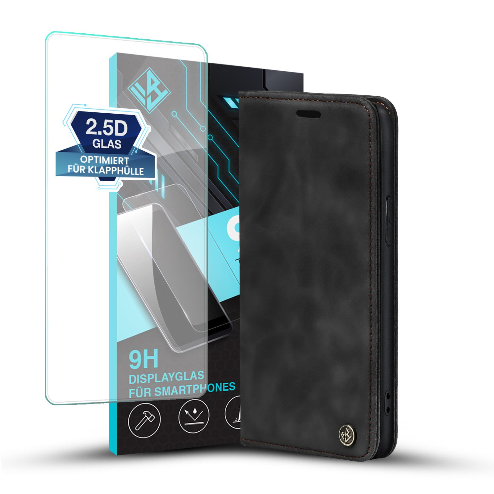 Tec-Expert Handyhülle LBH Hülle für iPhone 13 - Farbe: Schwarz mit 2.5D Glas -