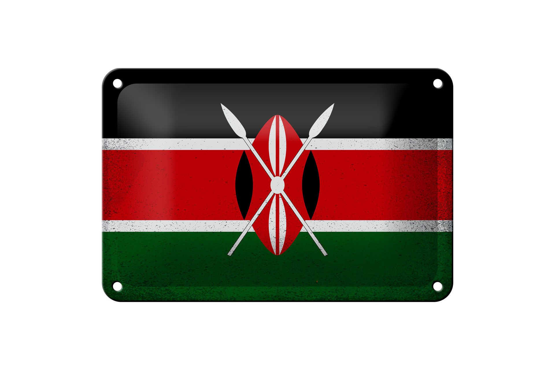 Femer GmbH Metallschild Flagge Kenia 18x12cm Flag of Kenya Vintage, (1 St), gewölbte Oberfläche, abgerundete Ecken, umgeschlagene Kanten