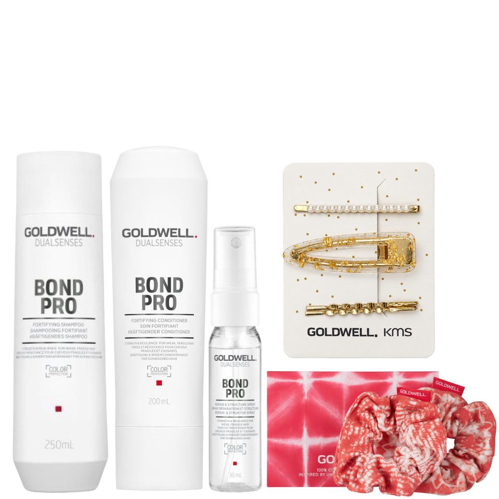 Goldwell Haarpflege-Set Dualsenses Bond Pro Pflege-Set mit Haar-Accessoires, 5-tlg., mit Shampoo, Conditioner, Repair Spray & Haaraccessoires
