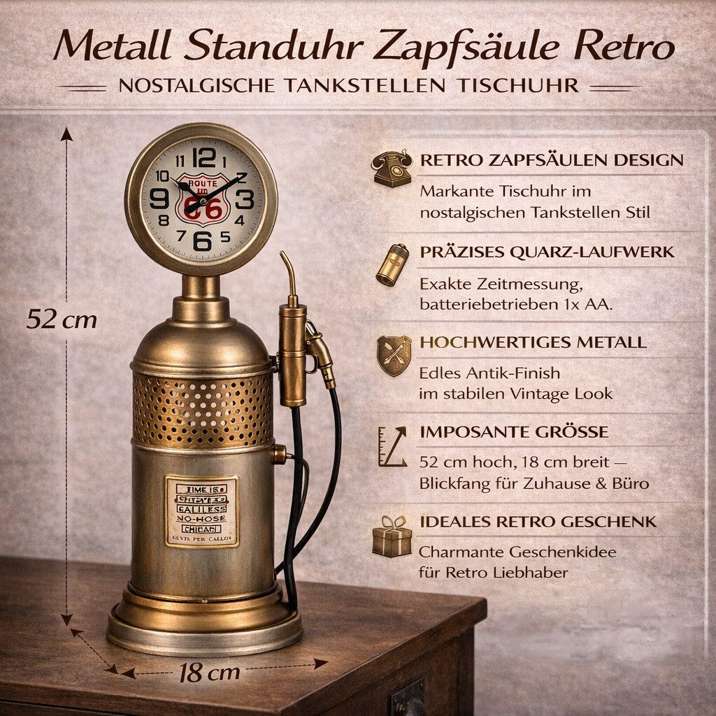 formano Wanduhr Metall Standuhr Zapfsäule Tischuhr nostalgisch Tankstelle Design