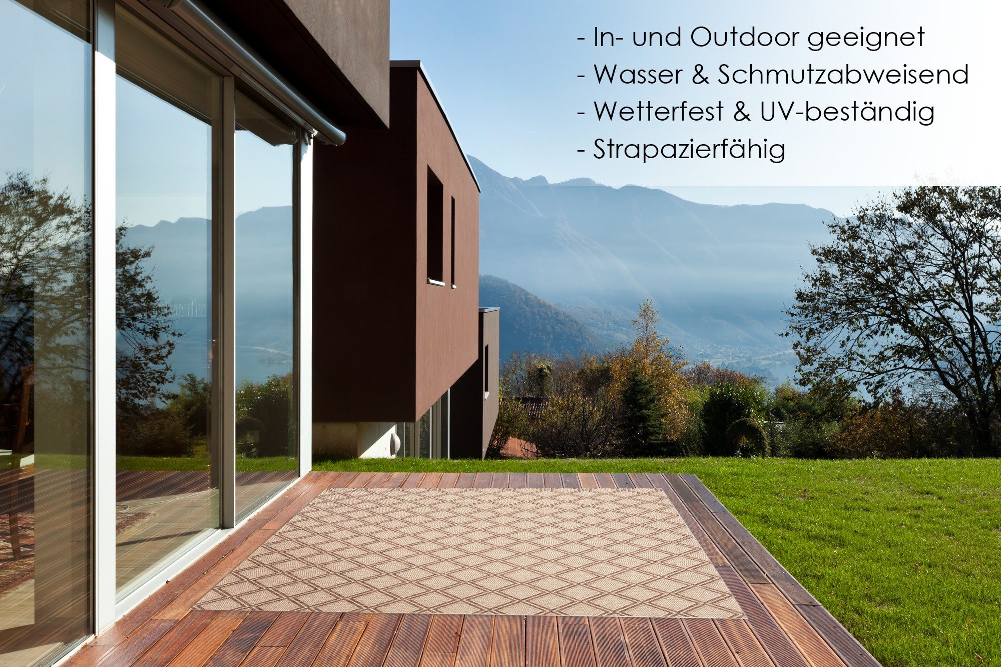 DomDeco Outdoorteppich In- & Outdoor Teppich UMAR, Serie "Noma", Braun, 120 x 170 cm, Rechteckig, Wetterfest & UV-beständig, schimmelresistent