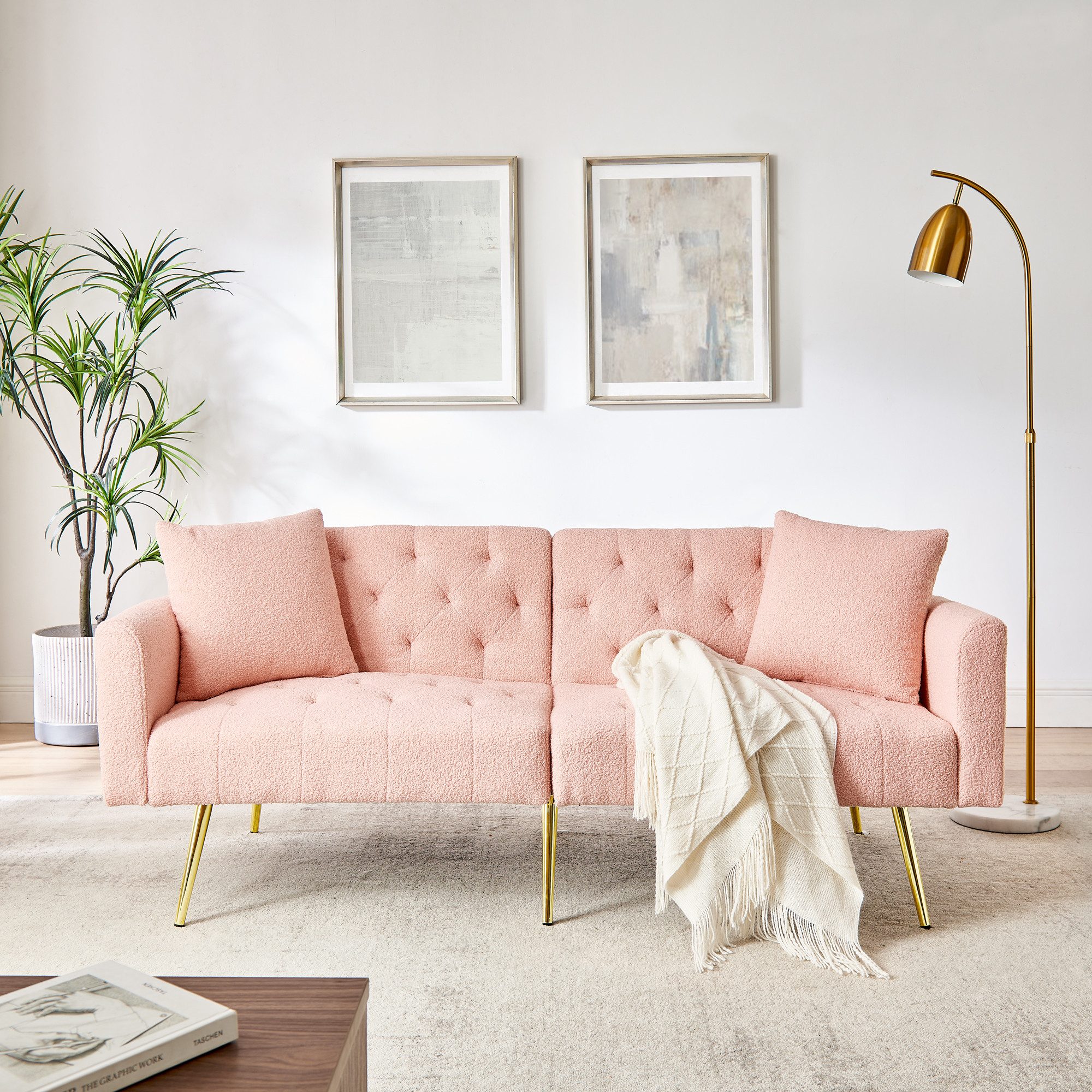 OKWISH Schlafsofa 2-Sitzer Sofa 177x74x78 cm aus Teddy mit verstellbarer Rückenlehne, Set 1 Teile, für Wohnzimmer,Mietwohnung,kleines Apartment