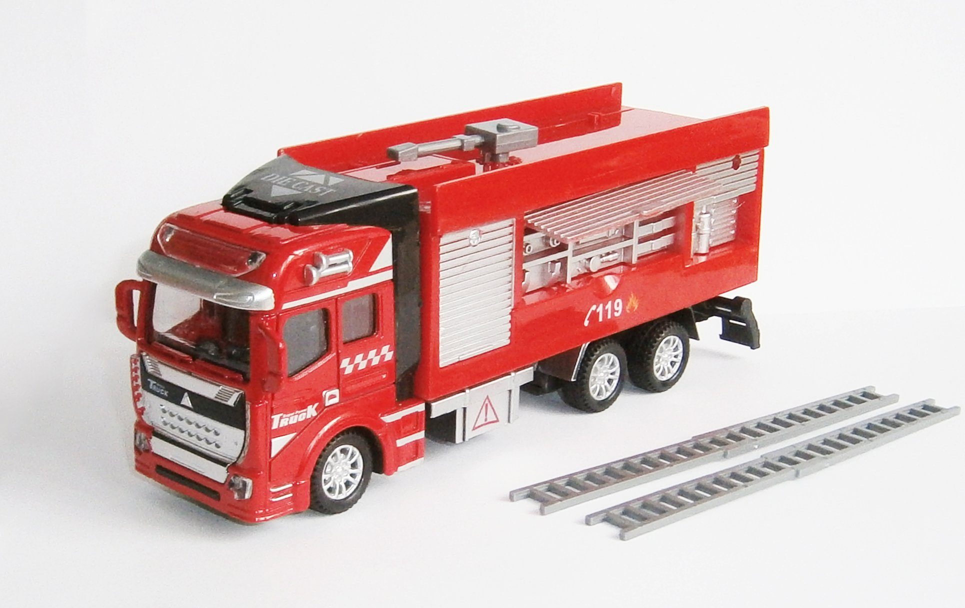 Toi-Toys Spielzeug-Feuerwehr FEUERWEHRAUTO 19cm Feuerwehr Truck Auto  Modellauto Modell Löschfahrzeug Spielzeugauto Spielzeug Kinder Geschenk 09  (mit 2 Leitern)