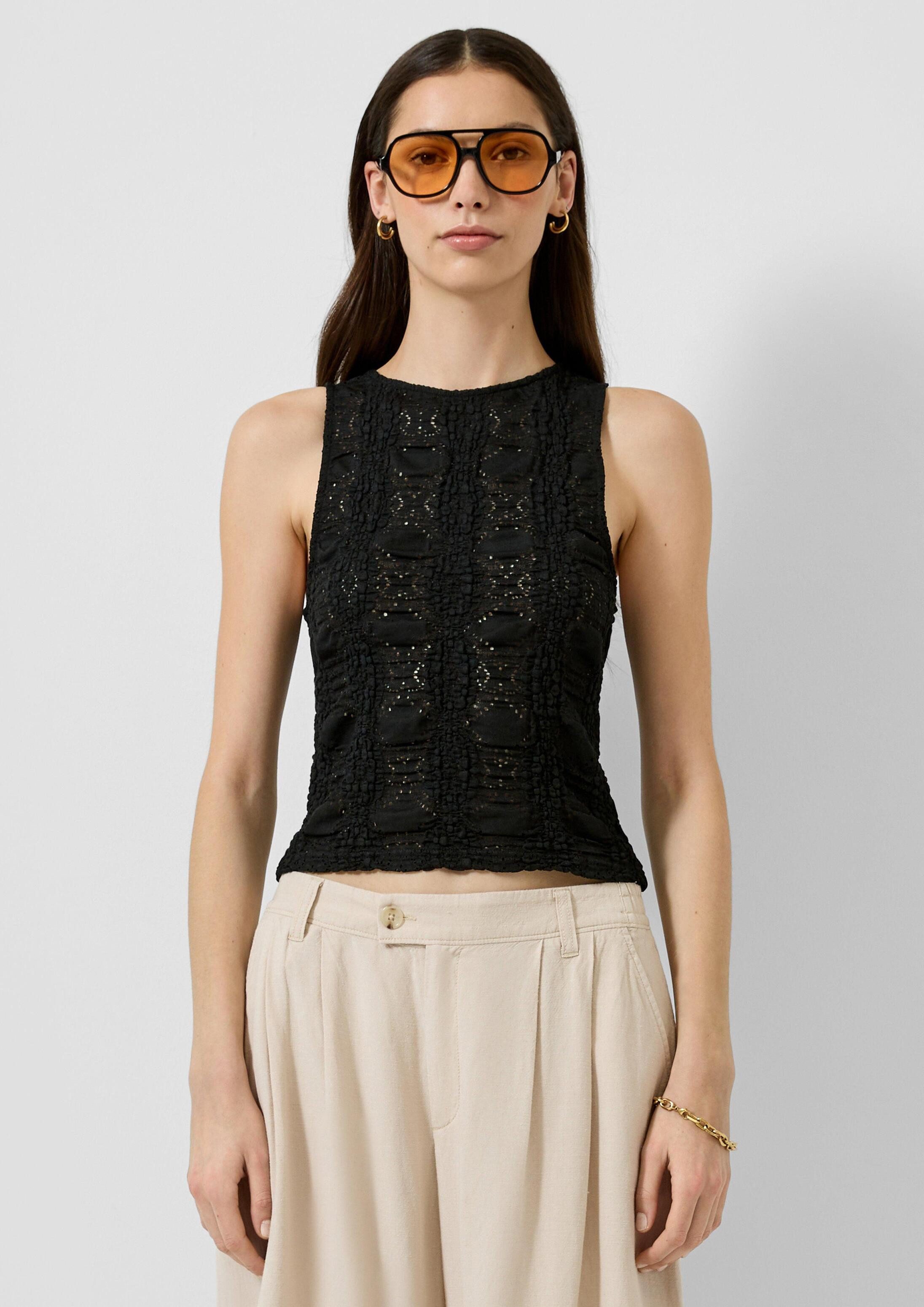 QS Muskelshirt T-Shirt Jerseytop mit transparentem Strukturmuster