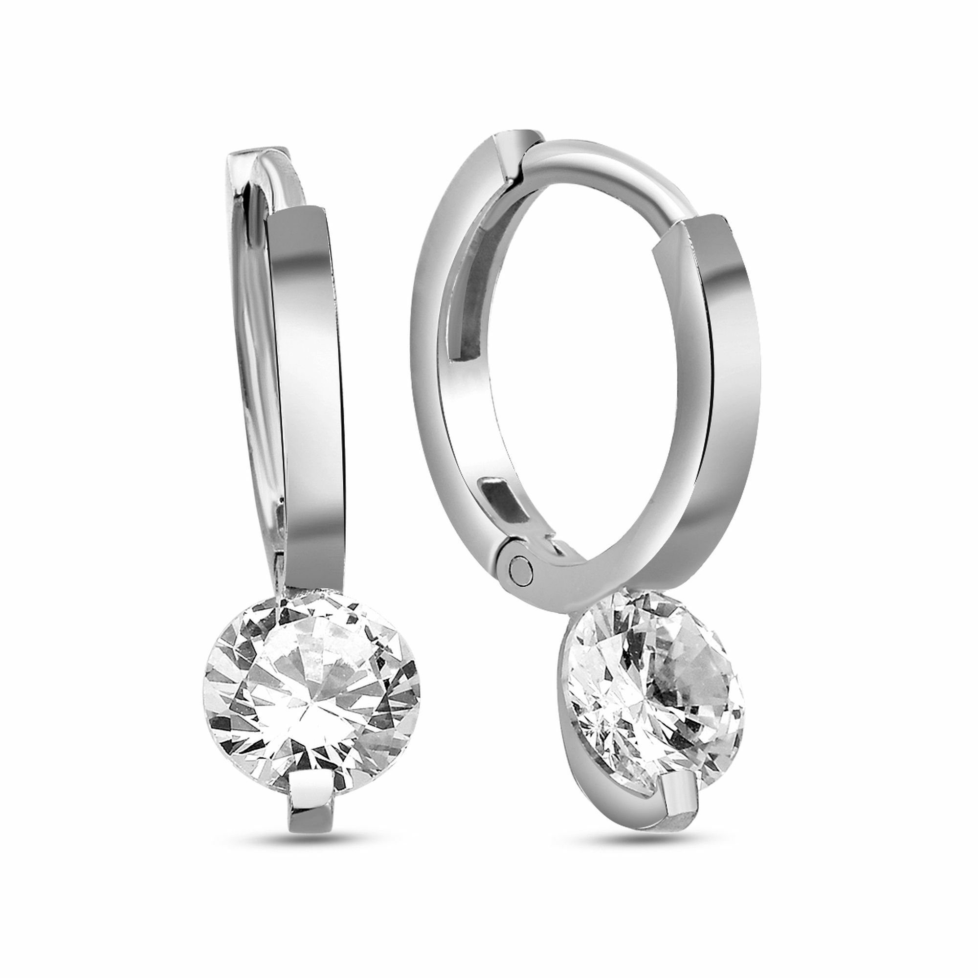 Paar Creolen 925/- Sterling Silber Solitär
