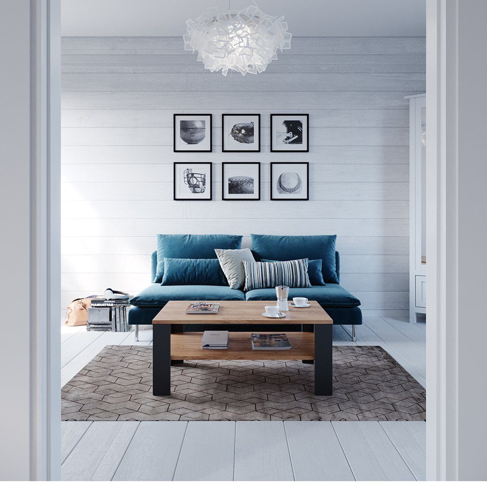 Vicco Couchtisch, Anthrazit/Sandeiche, 100 x 60 cm, Kippbar