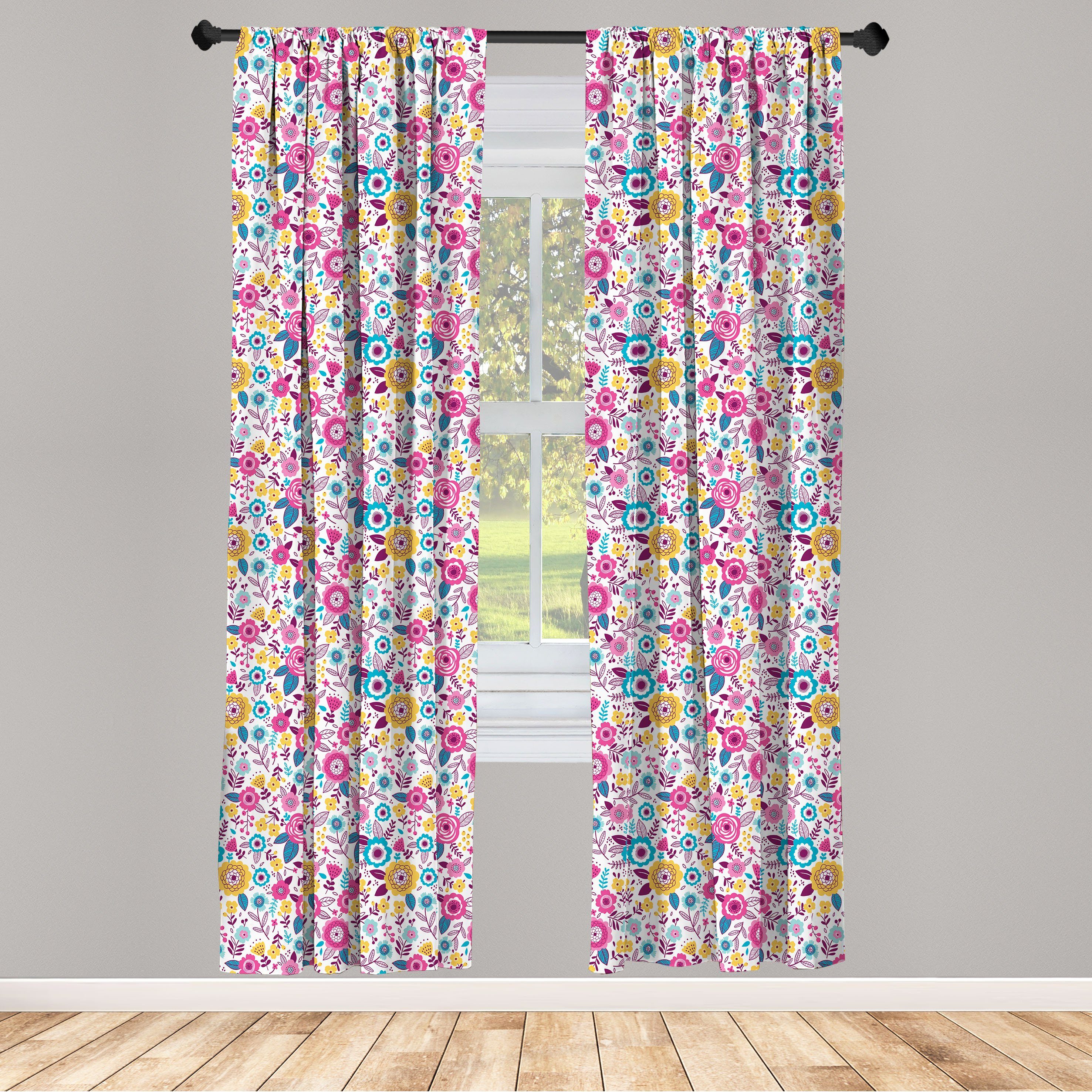 Gardine Vorhang für Wohnzimmer Schlafzimmer Dekor, Abakuhaus, Microfaser, Blumen Blumen als bunte