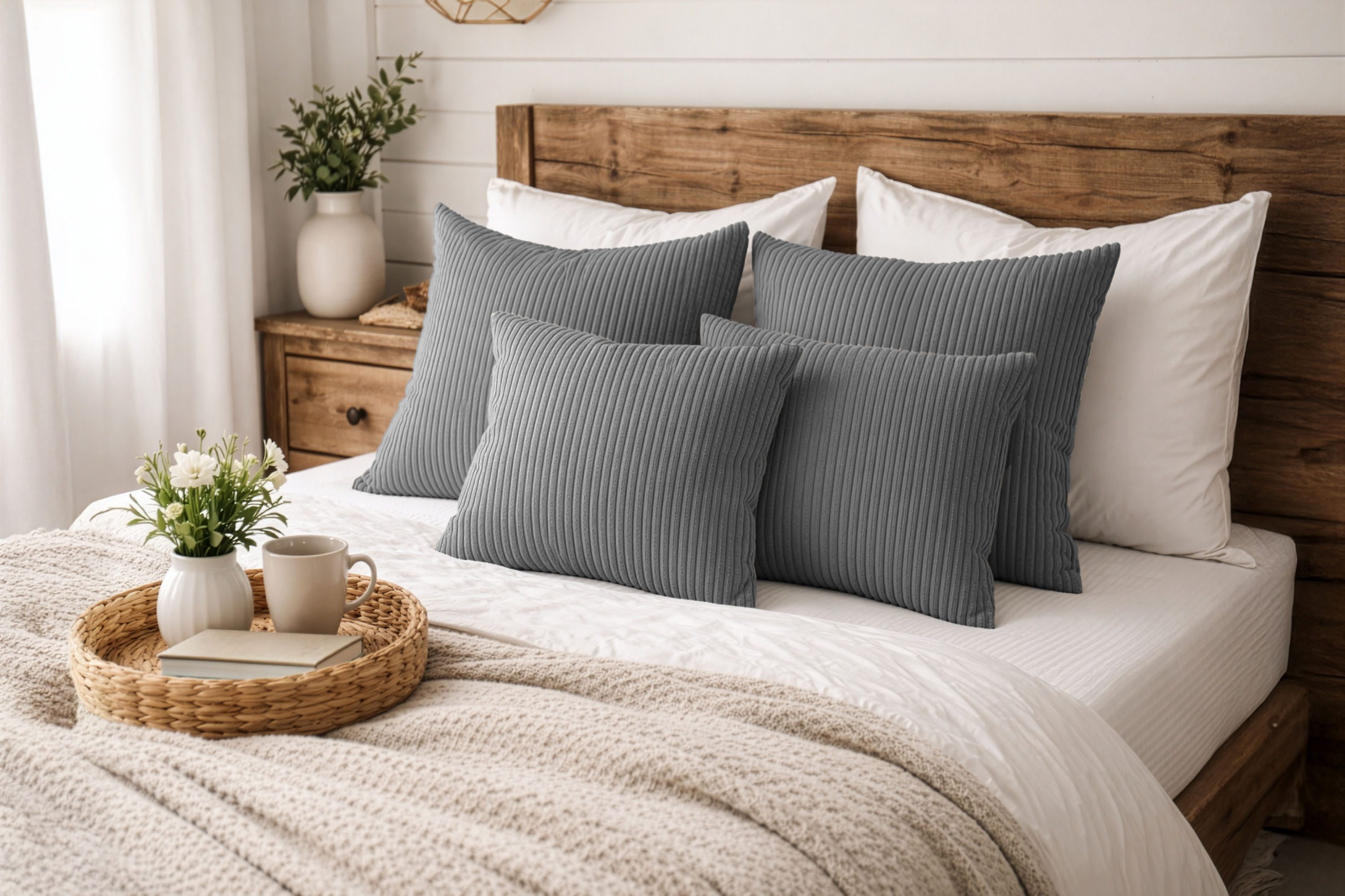 Amilian Dekokissen Sofakissen 4er Set mit Füllung - 2x 45x45 + 2x 35x45 cm, Hotelverschluss, waschbar, formstabil