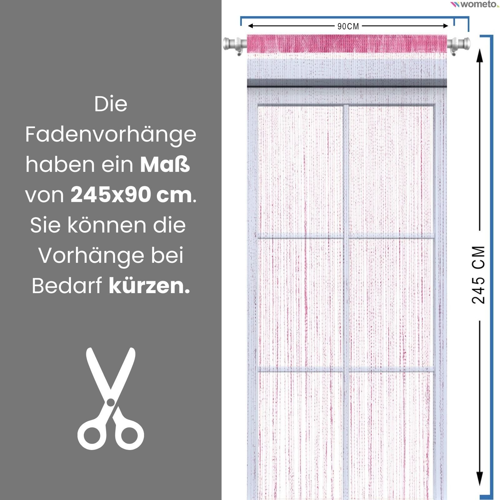 wometo Fadenvorhang Lurex (1 St), Stangendurchzug, halbtransparent, 100% Polyester, OEKO-TEX®, Fadengardine mit GLITZER-Effekt, kürzbar