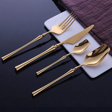 Mutoy Besteck-Set Besteck Set, 4 Stück Titanium Gold Plated Besteck mit Messer, Edelstahl Besteckset Matt Gold Essbesteck Set