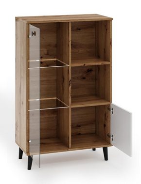 Beautysofa Standvitrine C4 mit Glastür, 80x135,5x40 cm Sideboard, mit Holzbeine, in Loft Stil