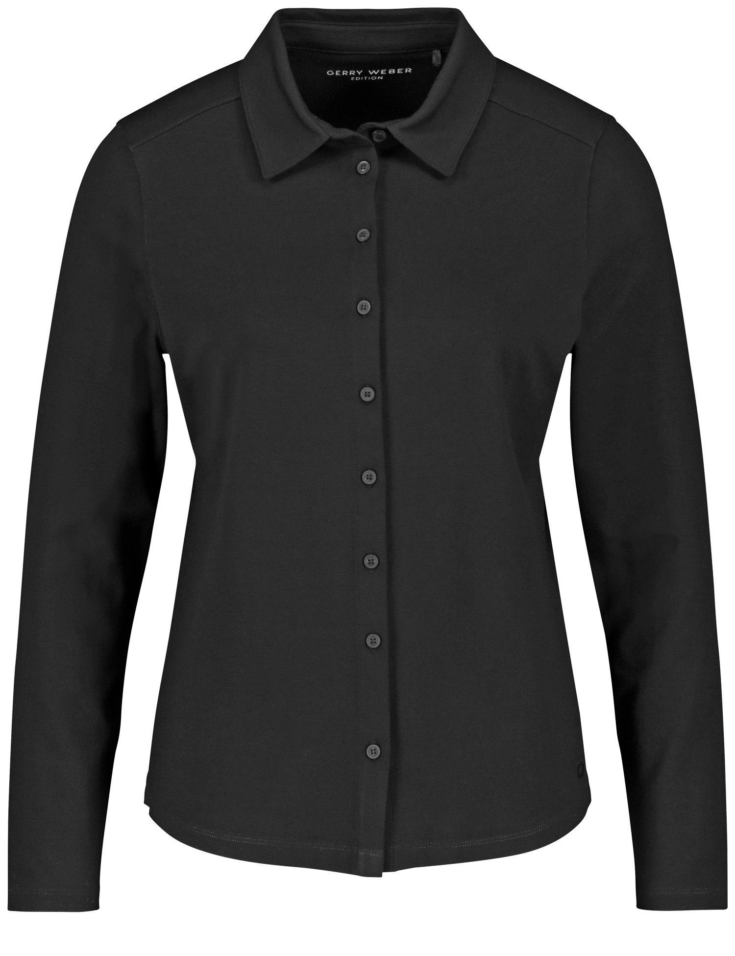 GERRY WEBER Poloshirt Langarm Poloshirt mit Durchgehender Knopfleiste schwarz