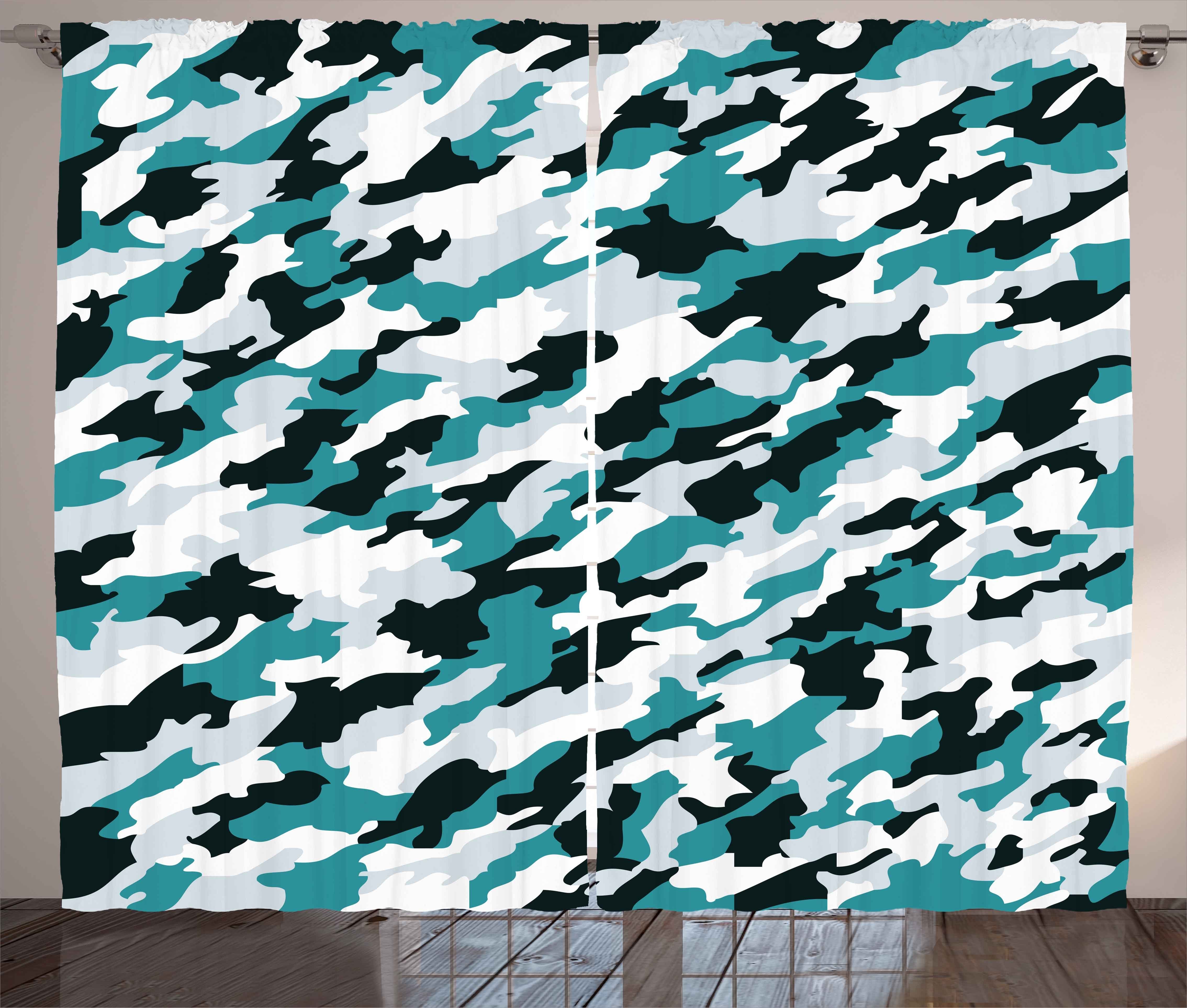Gardine Schlafzimmer Kräuselband Vorhang mit Schlaufen Camouflage Aquatic Tile Abakuhaus, Haken, Ozean und
