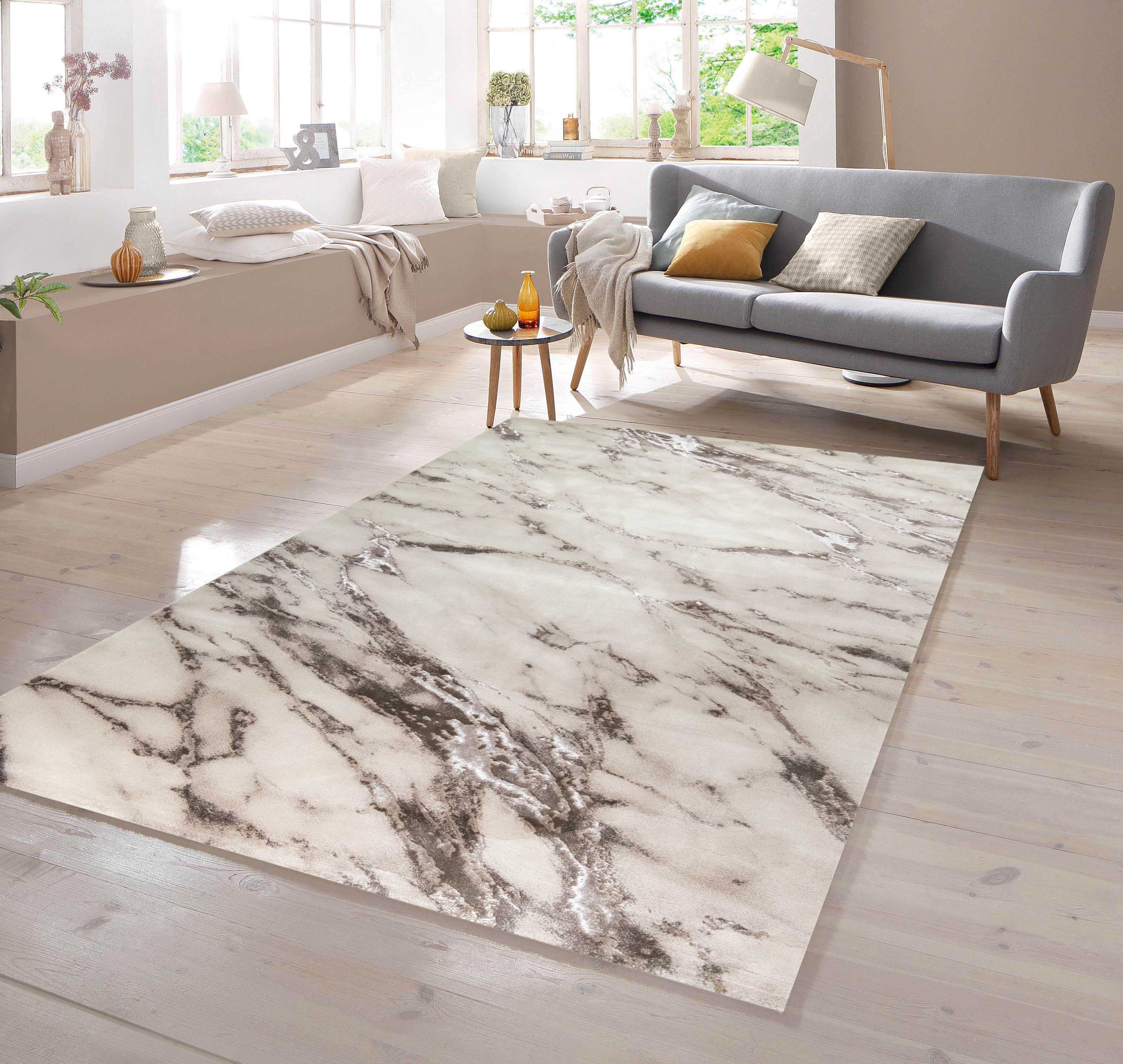 TeppichHome24 Teppich Teppich Marmor Optik in creme beige, rechteckig günstig online kaufen