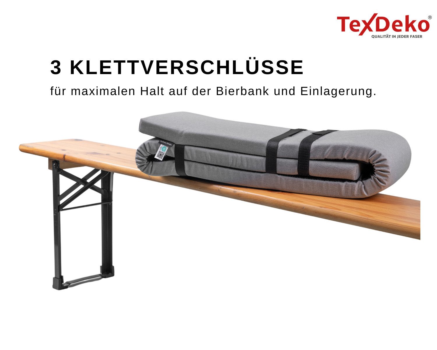 TexDeko Bankauflage Ecolen für Bierzeltgarnitur mit Anti-Rutsch Boden und Reißverschluss, wasserabweisend & UV-Schutz, Maße: 220x25x4cm oder 180x25x4cm