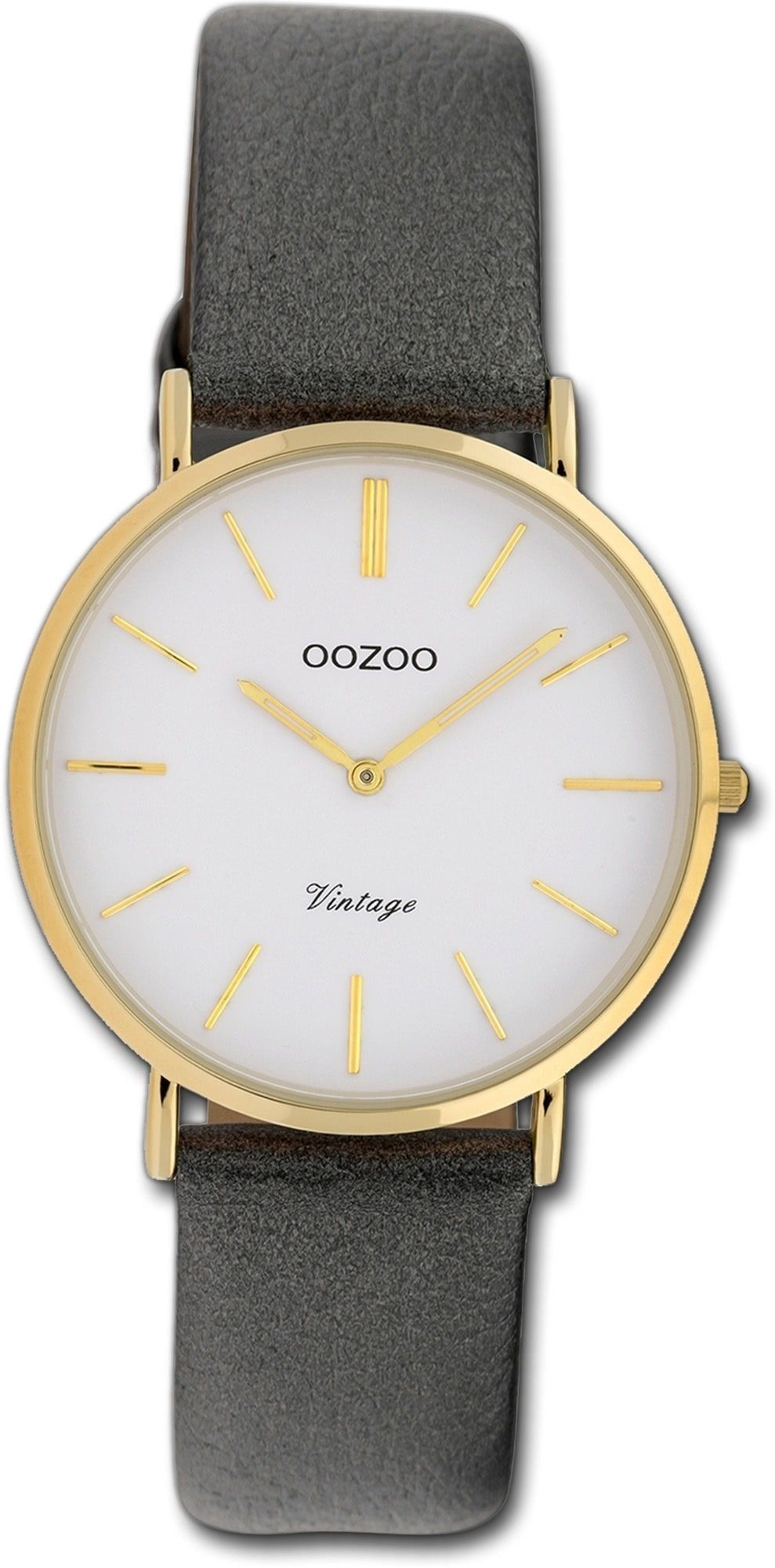 OOZOO Quarzuhr Oozoo Leder Damen Uhr C20086 Quarzuhr, Damenuhr Lederarmband silber, rundes Gehäuse, mittel (ca. 32mm)
