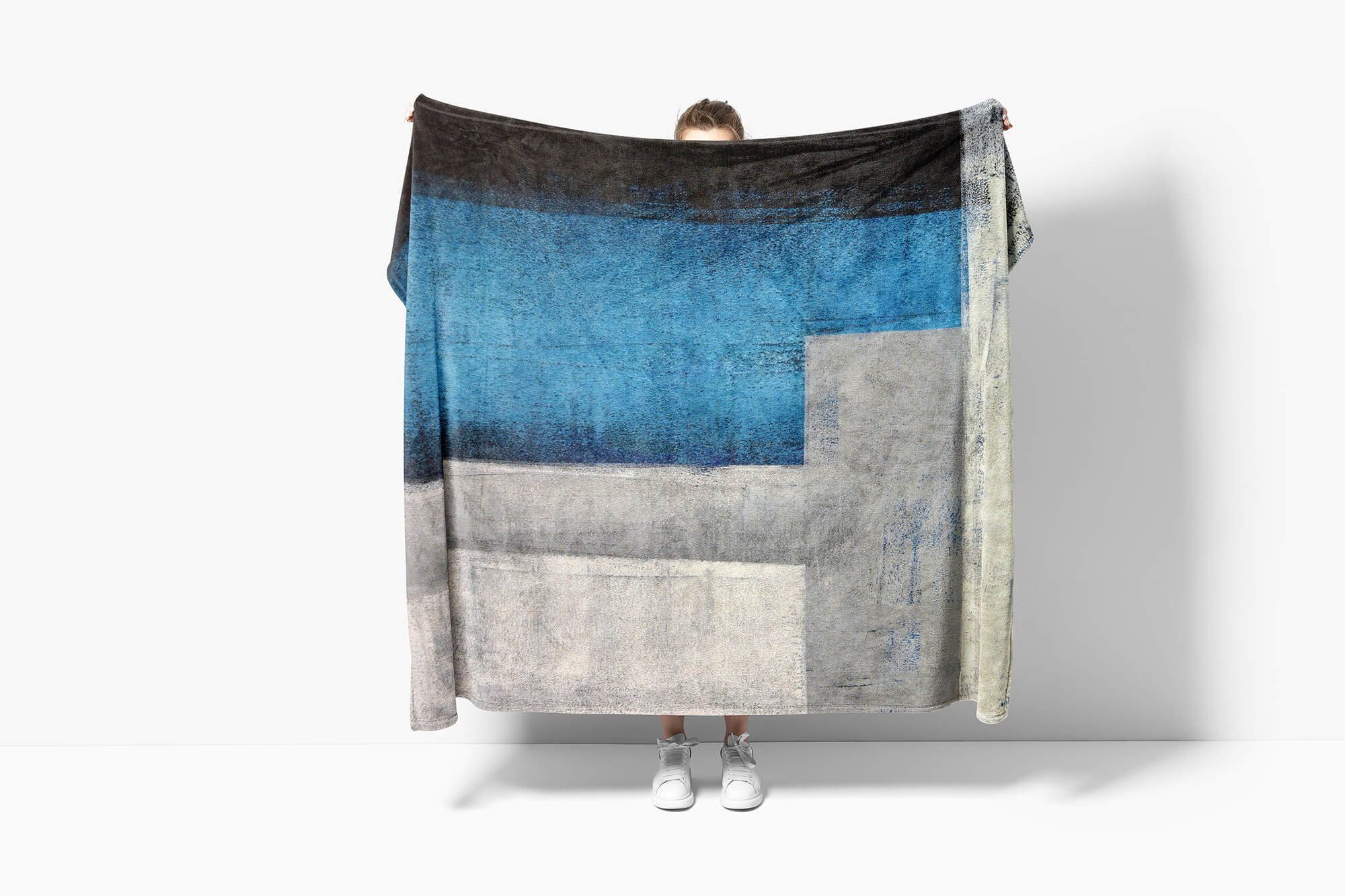 (1-St), Abstrakt Fotomotiv Blau Art Handtücher Sinus Strandhandtuch Saunatuch Handtuch Kuscheldecke Handtuch mit Struktur, Baumwolle-Polyester-Mix