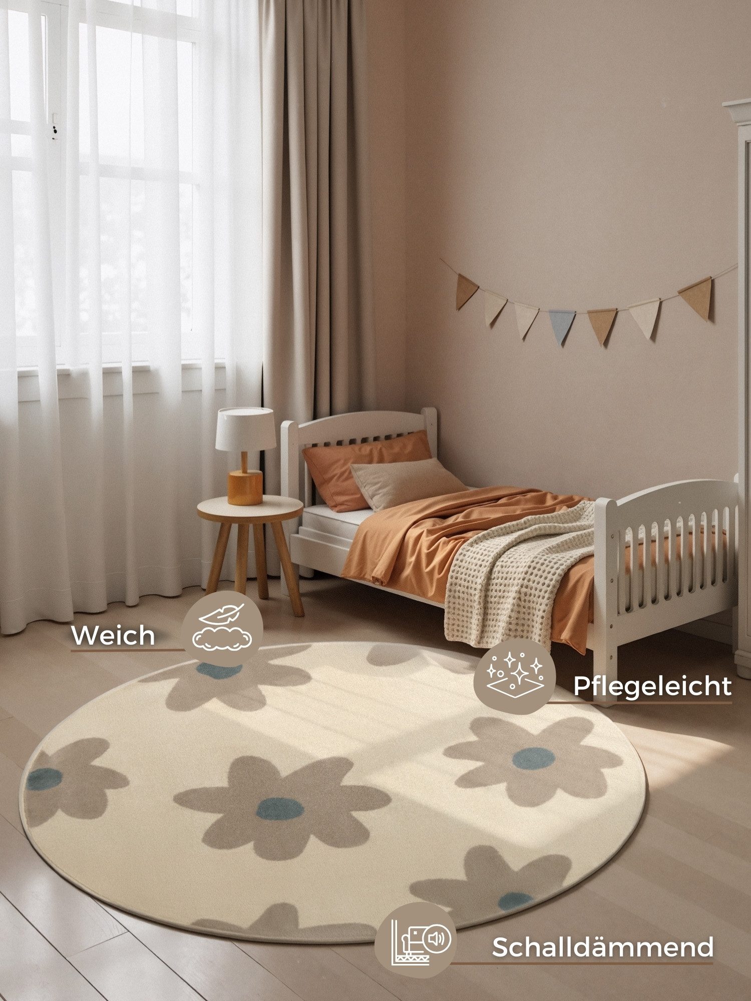 HANSE Home Kinderteppich Bloomy, rund, Höhe: 10 mm, Pflegeleicht, Weich, Kinderzimmer, Spielteppich, Spielunterlage