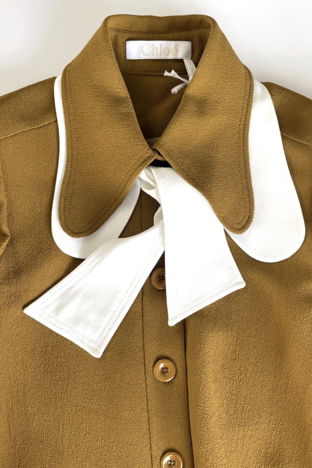 Chloé Midikleid Damen A-Linien Kleid mit Pussybow-Schleifenkragen Manschetten mit Knopfverschluss und verdeckte Knopfleiste