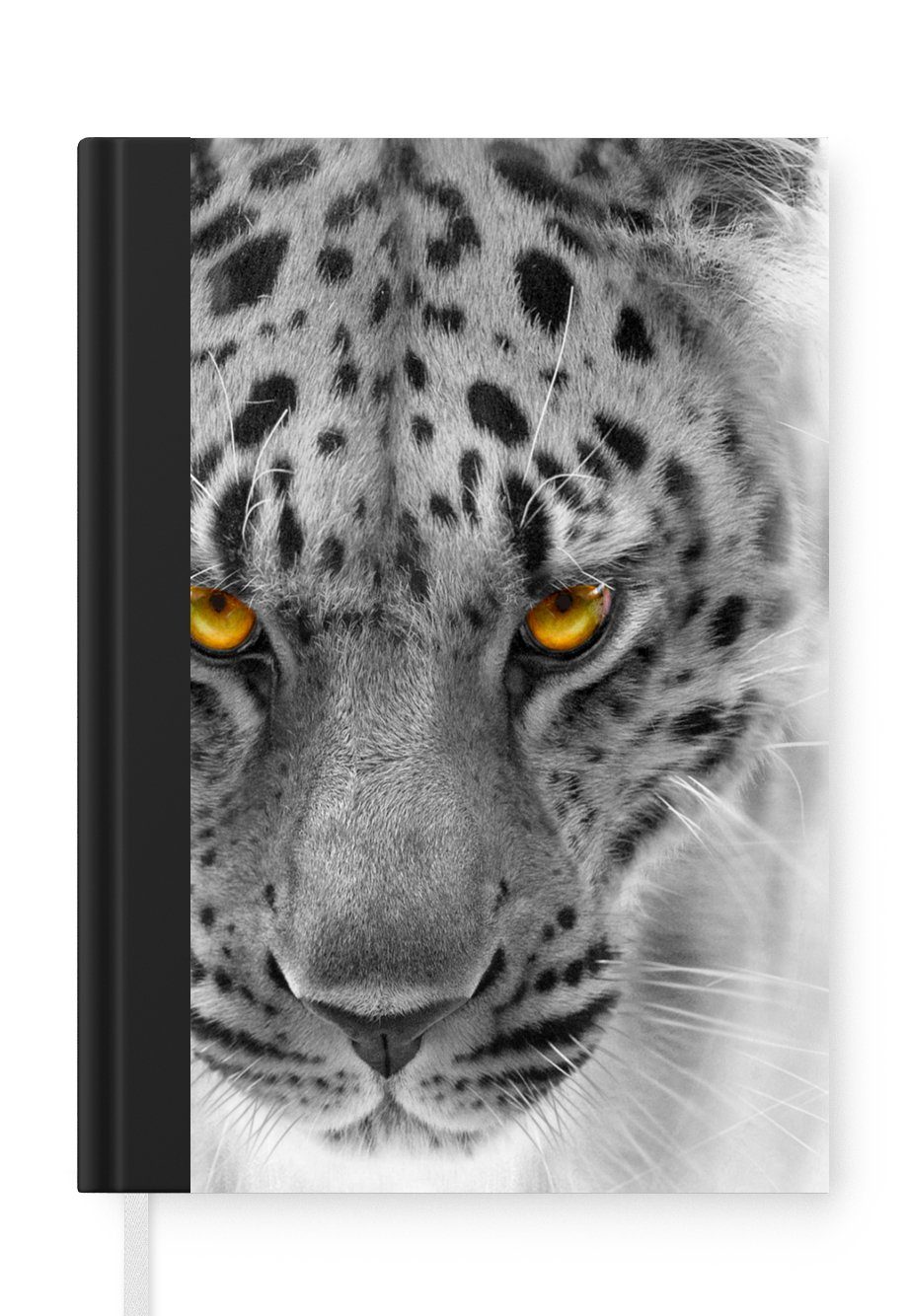 MuchoWow Notizbuch Leopard - Schwarz - Weiß - Gelb, Journal, Merkzettel, Tagebuch, Notizheft, A5, 98 Seiten, Haushaltsbuch | Notizbücher