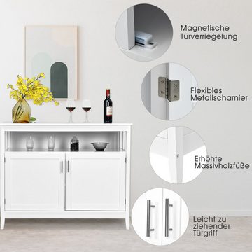 COSTWAY Sideboard, Küchenschrank, mit Türen & Fächern, Weiß, 114x51x91cm