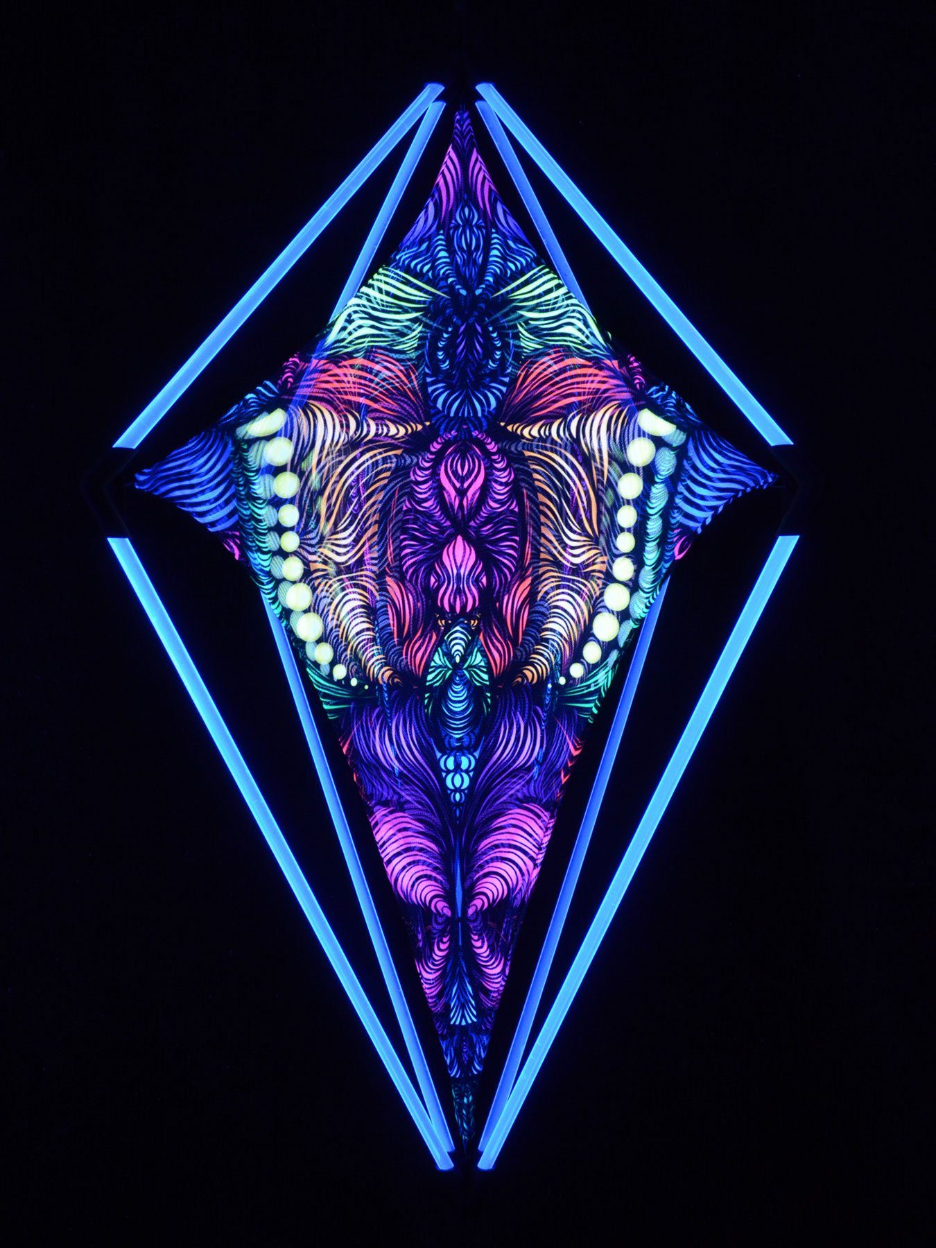 UV-aktiv, PSYWORK "Mesh Neon Blue", Wanddekoobjekt Dekoobjekt leuchtet Schwarzlicht Blau Field snap-2gether Schwarzlicht Magnetic unter