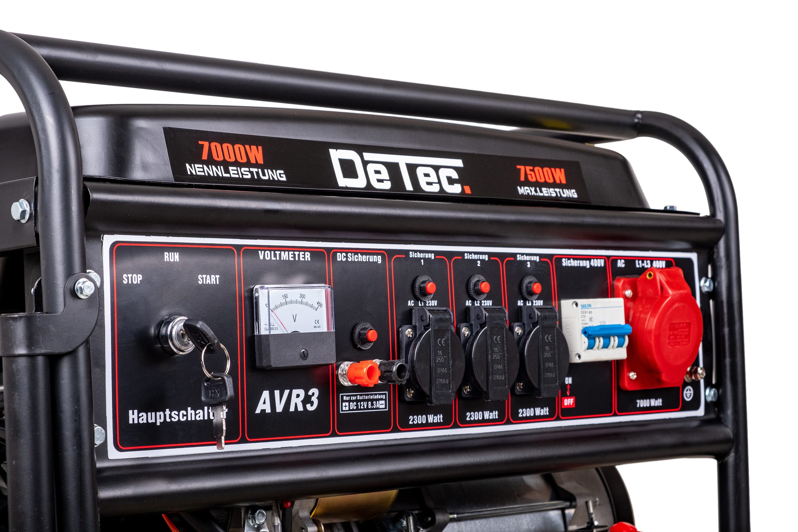 DeTec. Petrol Generator 7 kW DT-LB7500E-3 400V High-Voltage Generator Electric Start 3-Phase, 7.5 kW, Power Unit with 18 HP Engine