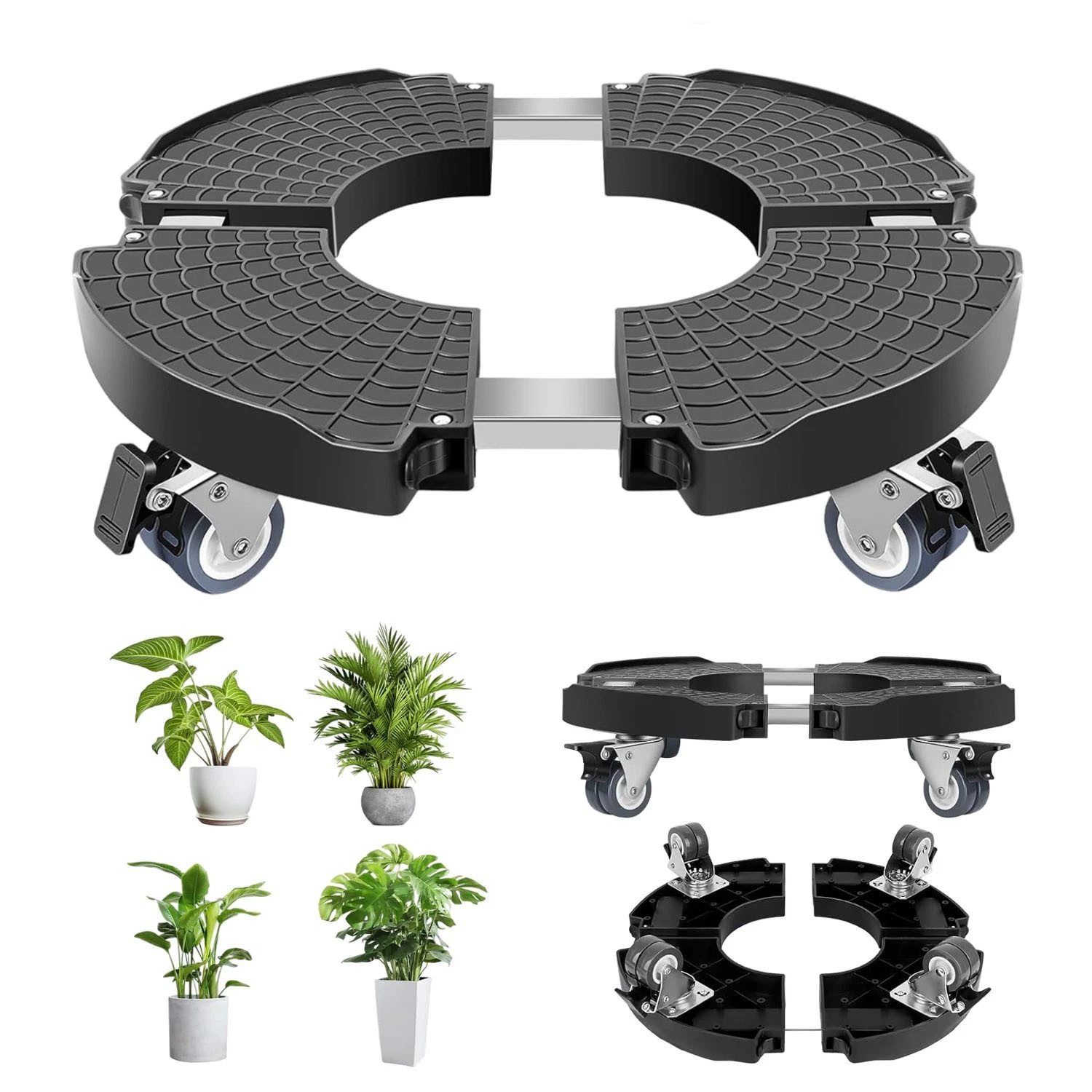 HEYHIPPO Rollbrett Verstellbarer Pflanzenroller 40–48 cm mit Rollen für Blumentöpfe, (Verstellbarer Pflanzenständer mit Rollen für Garten,Balkon & Innenraum), Einziehbarer und beweglicher runder Blumentopfsockel, Tragkraft 150kg