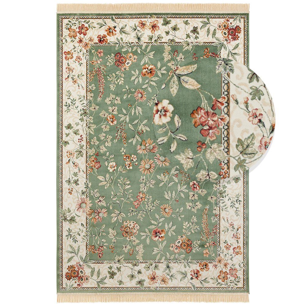Teppich Boss Teppich Orientalischer Samt Teppich mit Fransen Oriental Flowers Grün, rechteckig