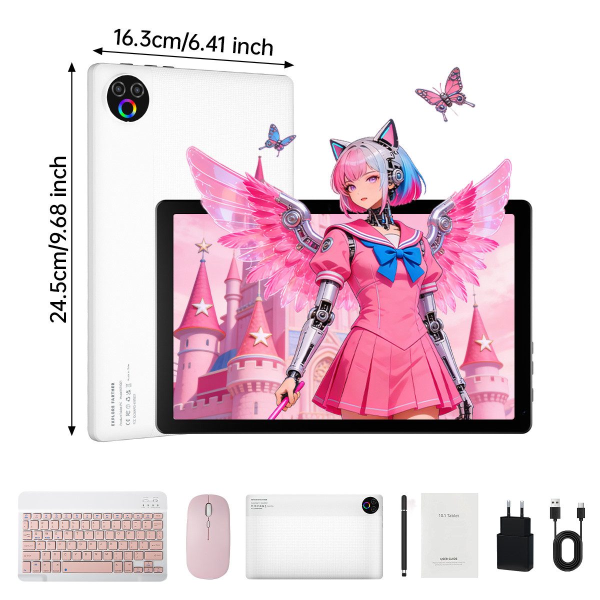 Happybe 10’’ HD Android 15, 20(3+17)GB RAM, 64GB, WiFi6 mit Tastatur und Stift Tablet (10", 64 GB, Android, WiFi6, Großbs Display Tablet mit Stift, Tastatur und Maus, Widevine L1)