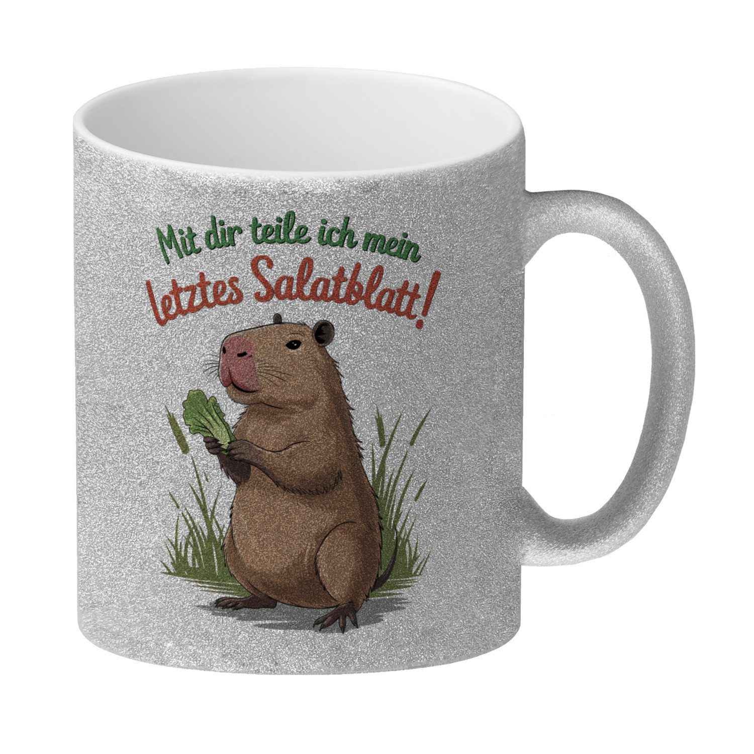 Tasse Cabybara - teile mein letztes Salatblatt Glitzer-Kaffeebecher