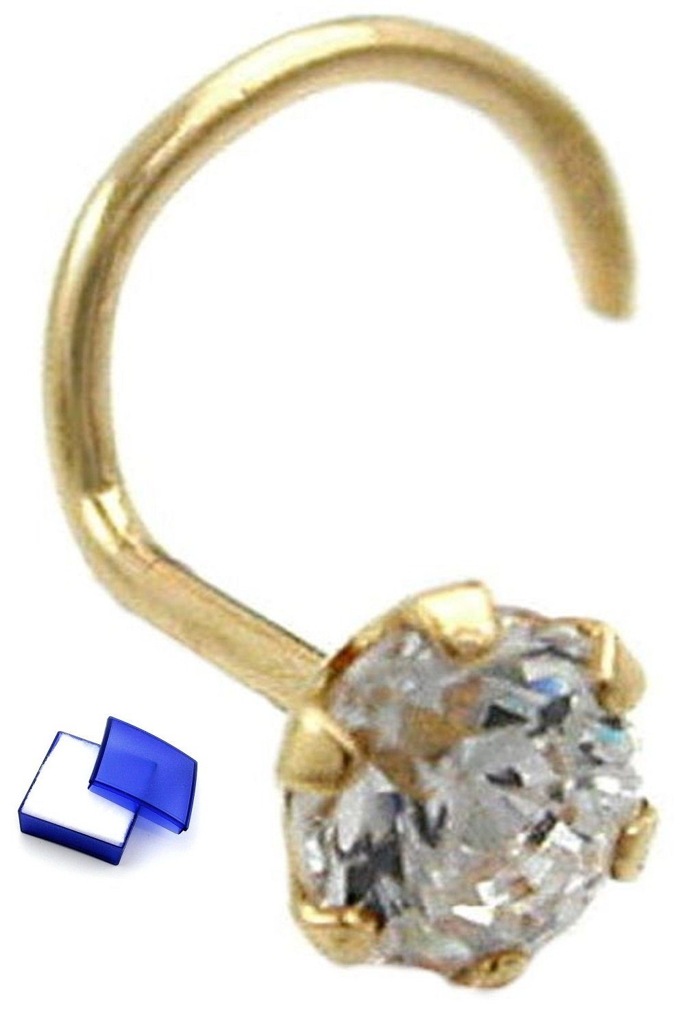 unbespielt Nasenpiercing Nasenstecker Piercing 3 mm Zirkonia 750 Gold inklusive Schmuckbox, Goldschmuck für Damen