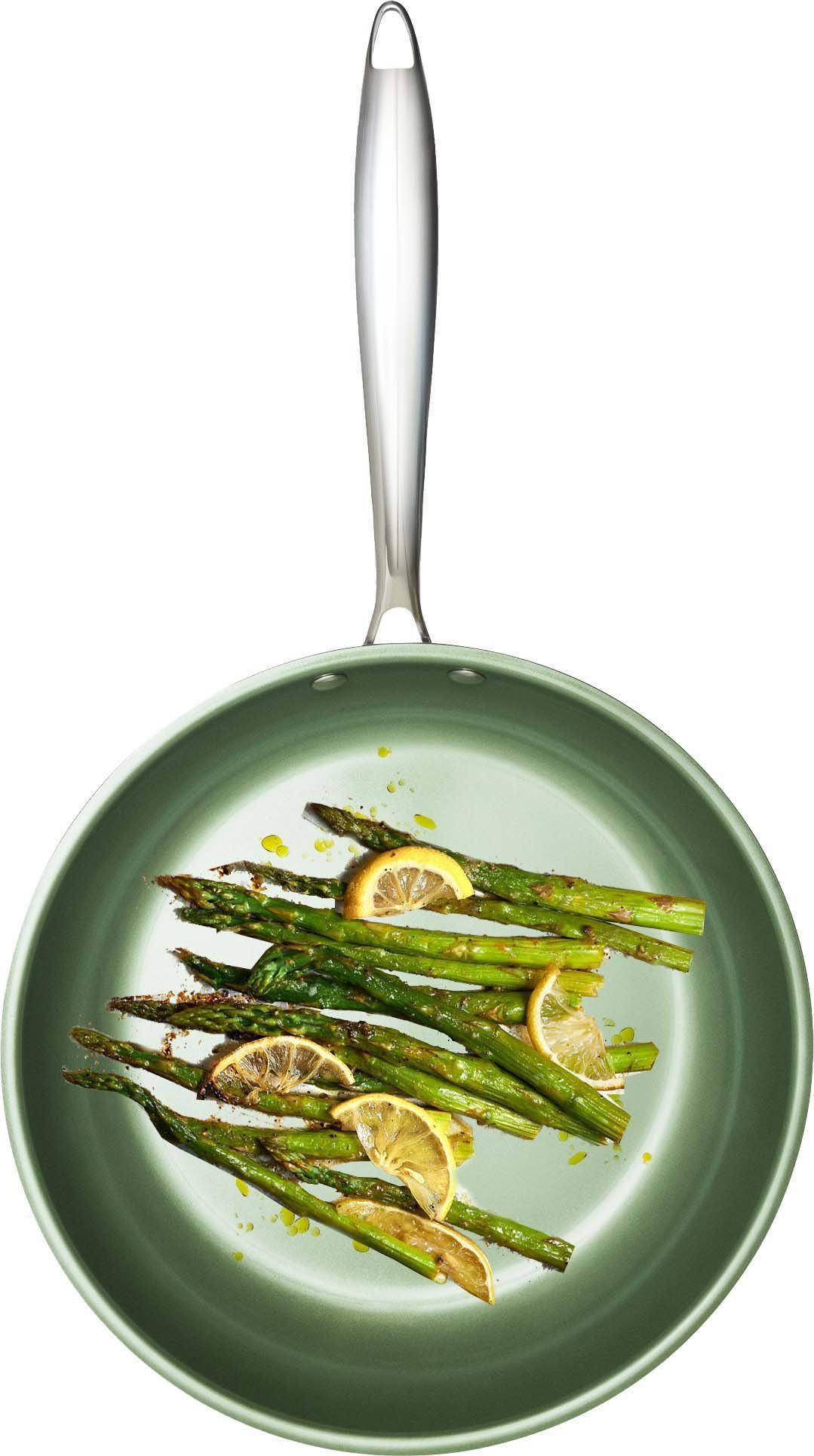 JUST VEGAN Pfannen-Set CeraVegan, Edelstahl 18/8 (Set, 3-tlg), Pflanzliche Keramikbeschichtung, Induktion