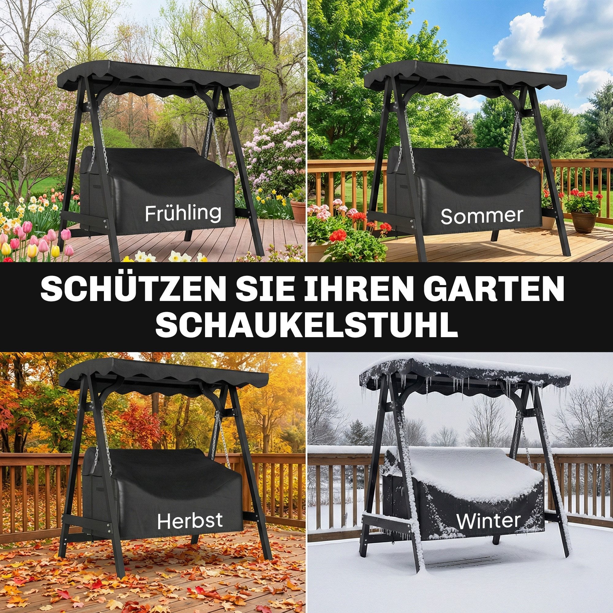 Outsunny Gartenmöbel-Schutzhülle Hollywoodschaukel Abdeckung, Winddicht, 142 x 76 x 81 cm Schwarz (Abdeckplane, 1-St., für 2-Sitzer Gartenschaukel), Wasserdicht – Bild 4 von 5
