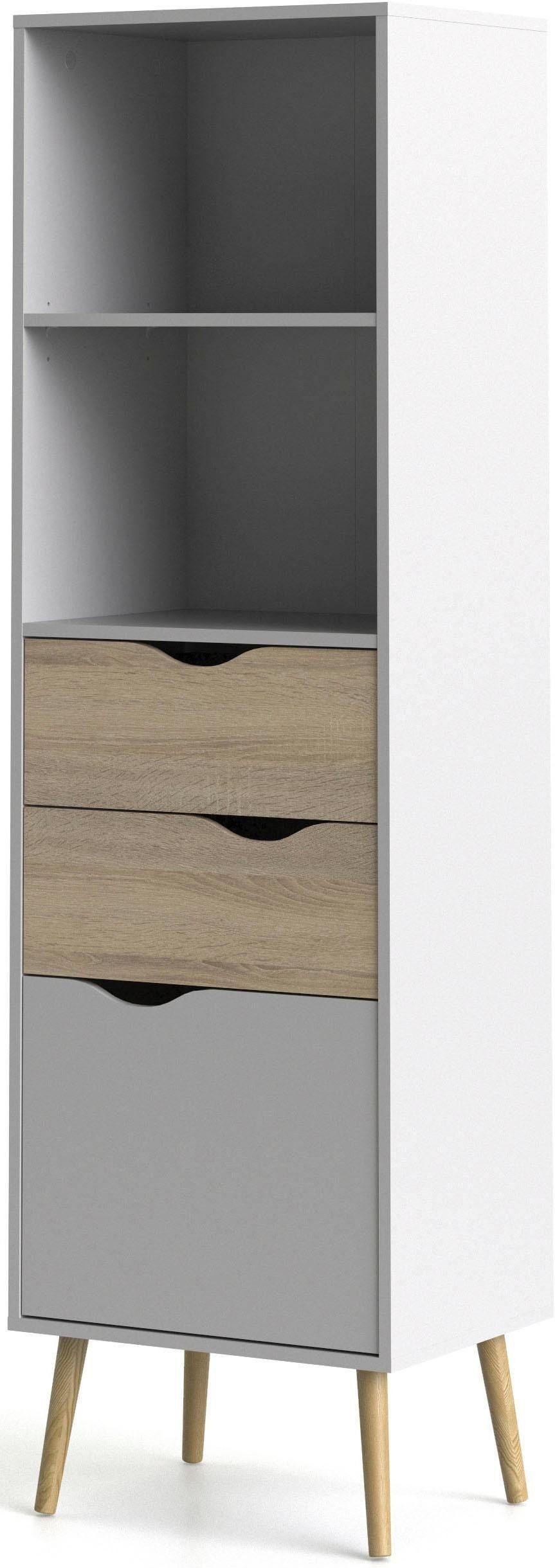 andas Regal Oslo Standregal, Aktenregal, Stauraumregal, Ablageregal, mit 1 Tür, 2 Schubladen, 2 offenen Fächern