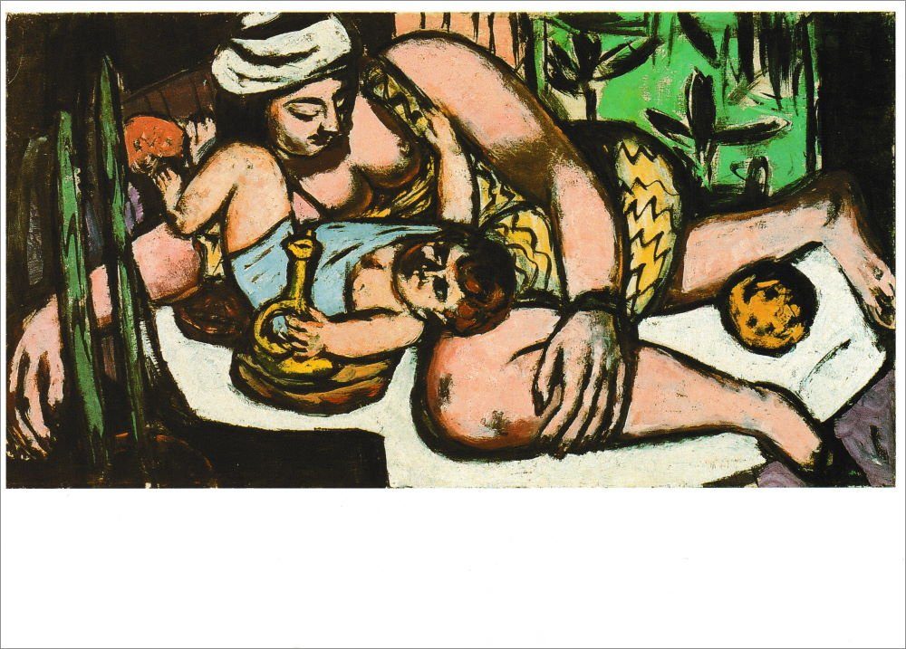 Postkarte Kunstkarte Max Beckmann "Mutter mit spielendem Kind"