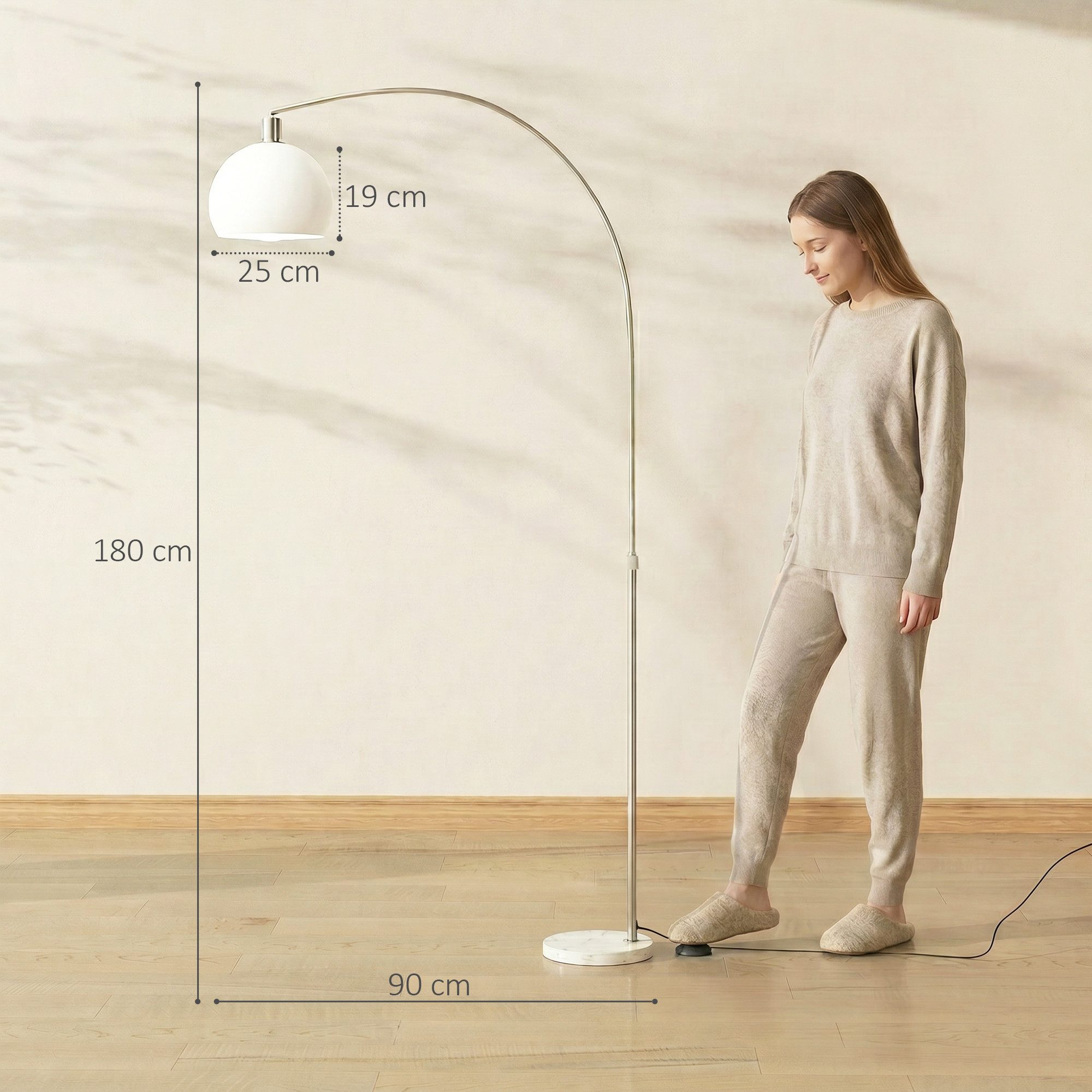 HOMCOM Stehlampe Standleuchte mit Marmorsockel, Lampenschirm, Fußschalter, E27 Fassung, Ein-,Ausschalter, ohne Leuchtmittel, für Schlafzimmer Büro, exkl. Glühbi – Bild 3 von 5