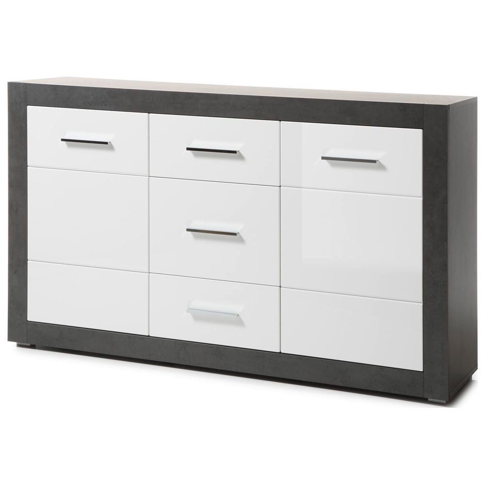 Lomadox Sideboard ETON-61, weiß mit Betonoptik dunkel 164/97/42cm