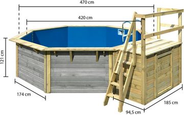 Karibu Achteckpool Modell 2X (Set), BxLxH: 550x469,5x121,1cm, mit Sonnenterrasse