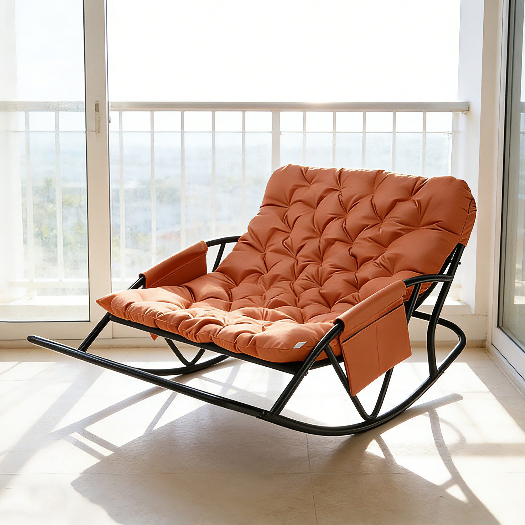 HomeMiYN Schaukelsessel Doppelschaukelstuhl Metall Relaxstuhl –Outdoor & Indoor Schaukelsessel