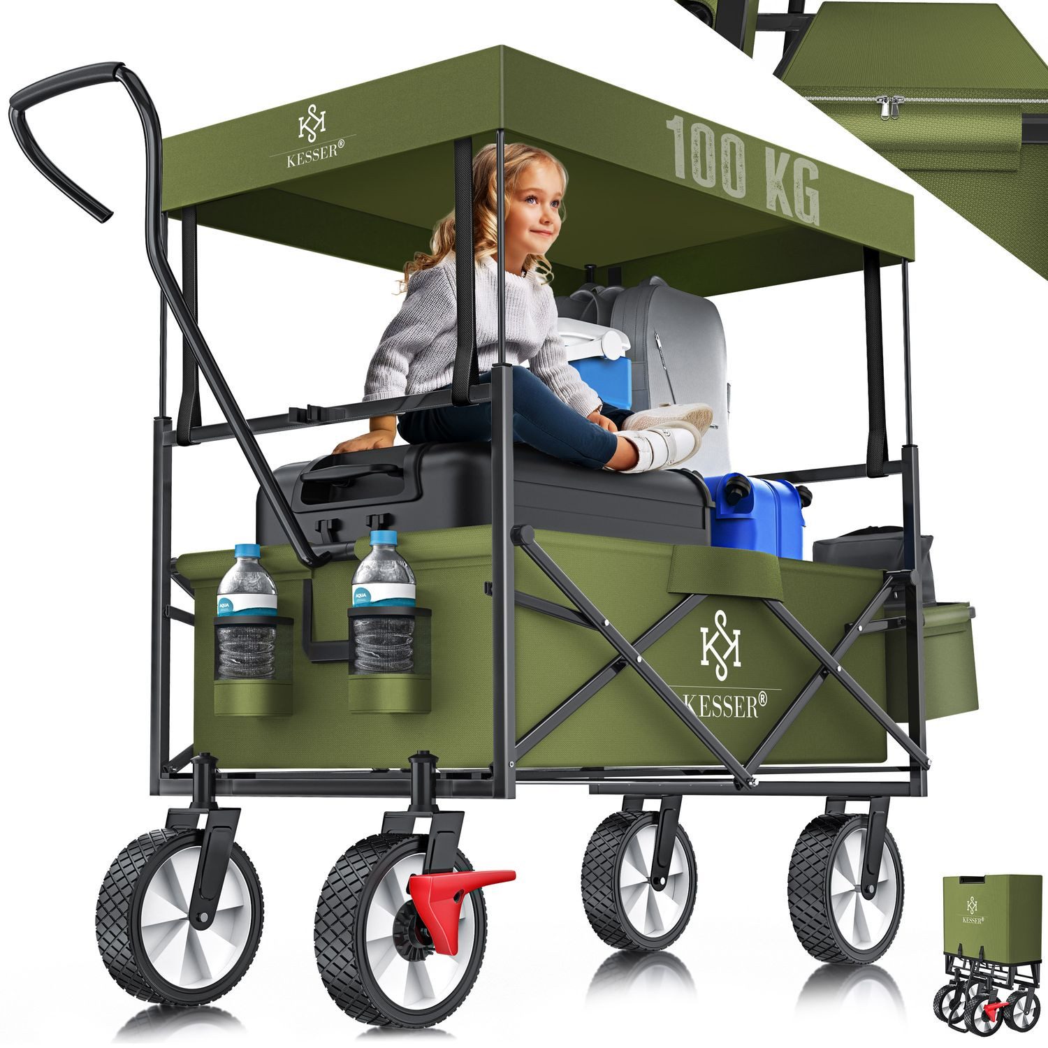 KESSER Bollerwagen, Bollerwagen faltbar mit Dach Handwagen Transportkarre Geräte