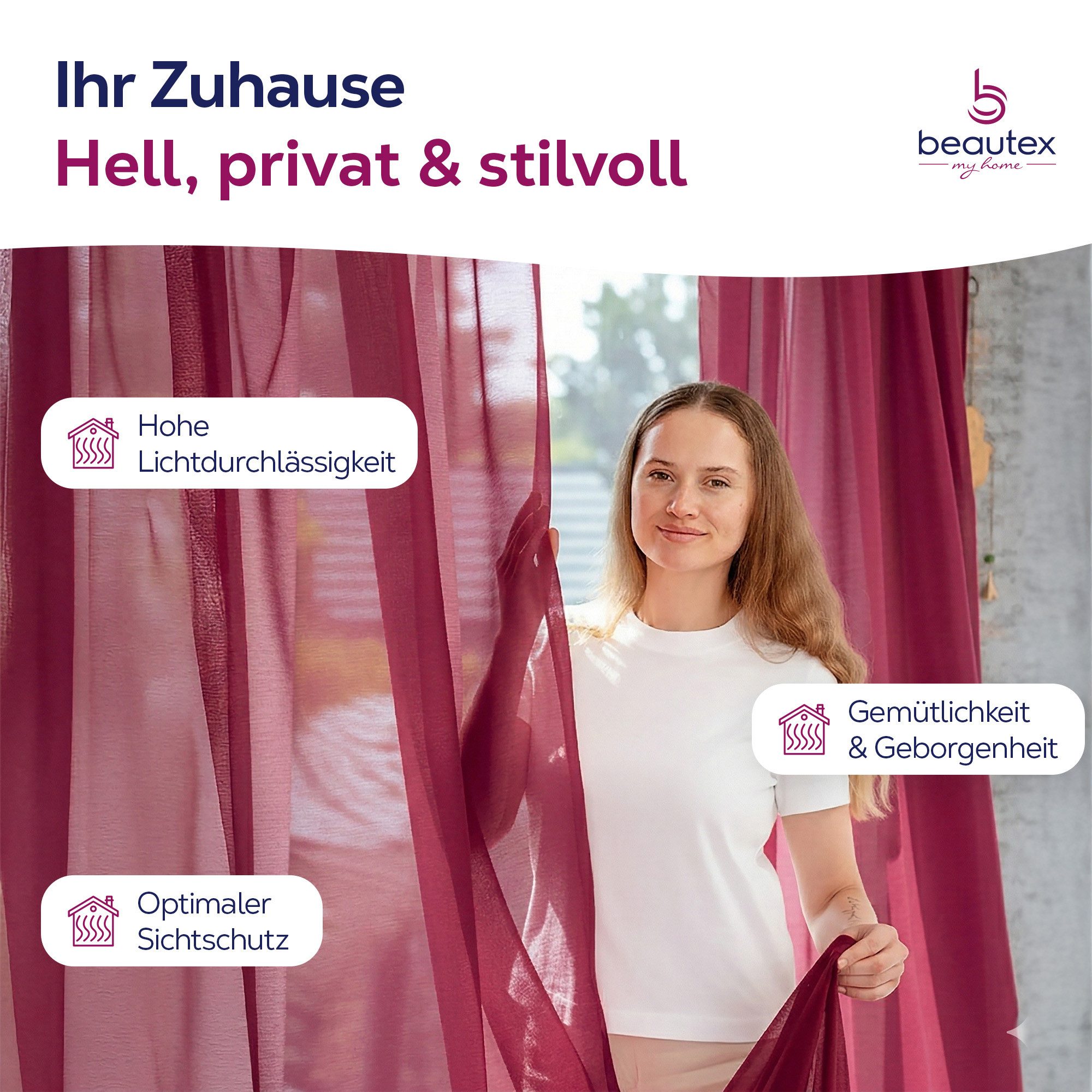 Beautex Gardine transparent Dolly, wählbar mit Kräusel- und Ösen- Aufhängung (2 St), Ösen, transparent