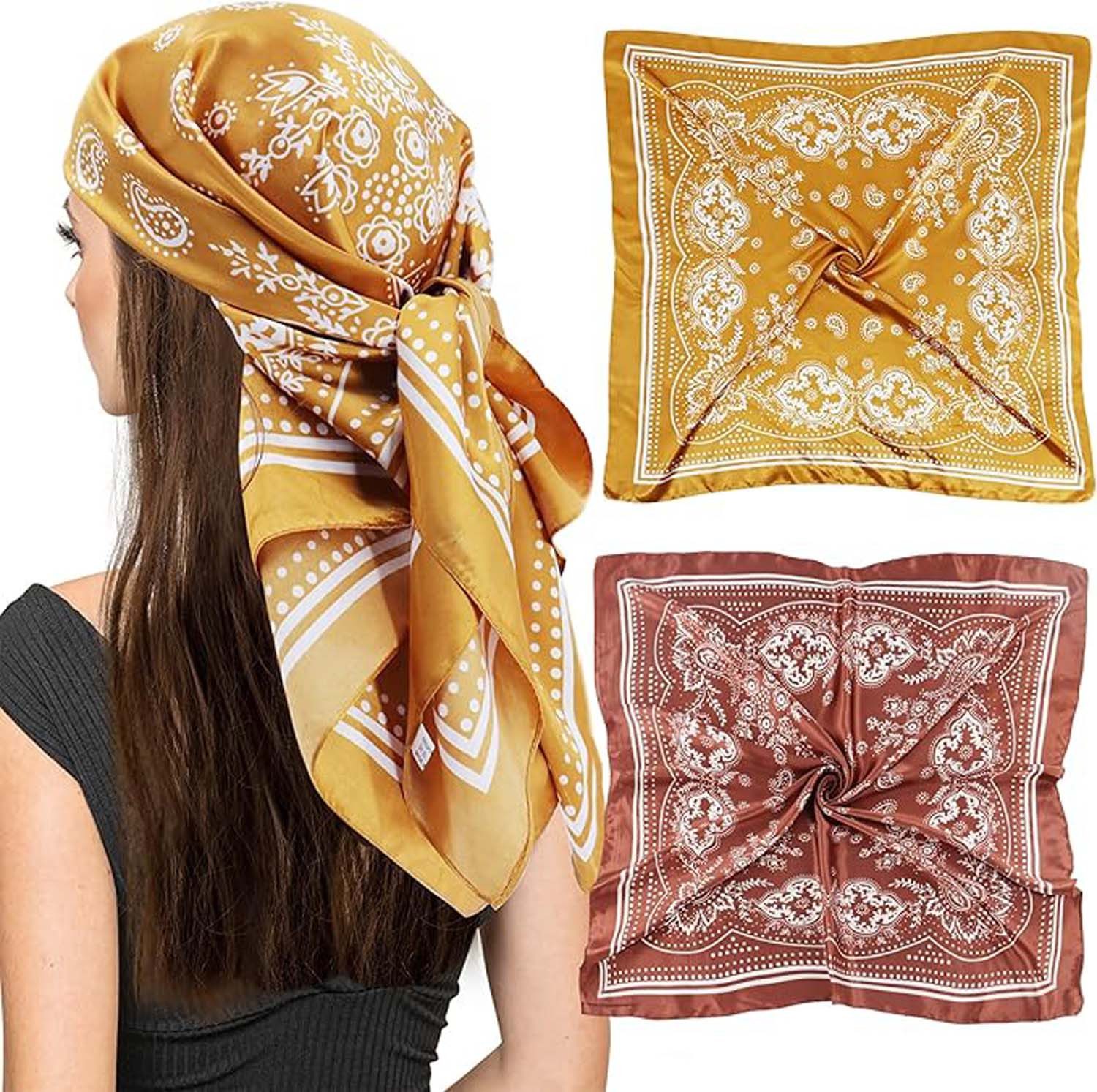 Coonoor Halstuch 90x90cm Kopftuch Bandanas Haartuch für Damen