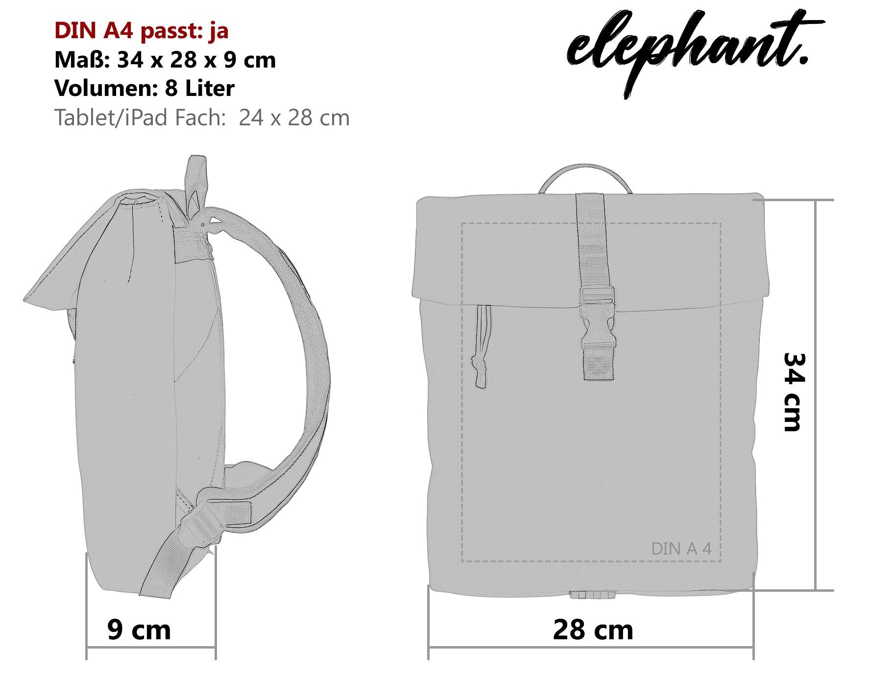 ELEPHANT Cityrucksack Takskal 12820 Damenrucksack wasserabweisend aus Plane, Rucksack Damen Handtasche iPad Tasche Geheimfach + Schlüsselbörse
