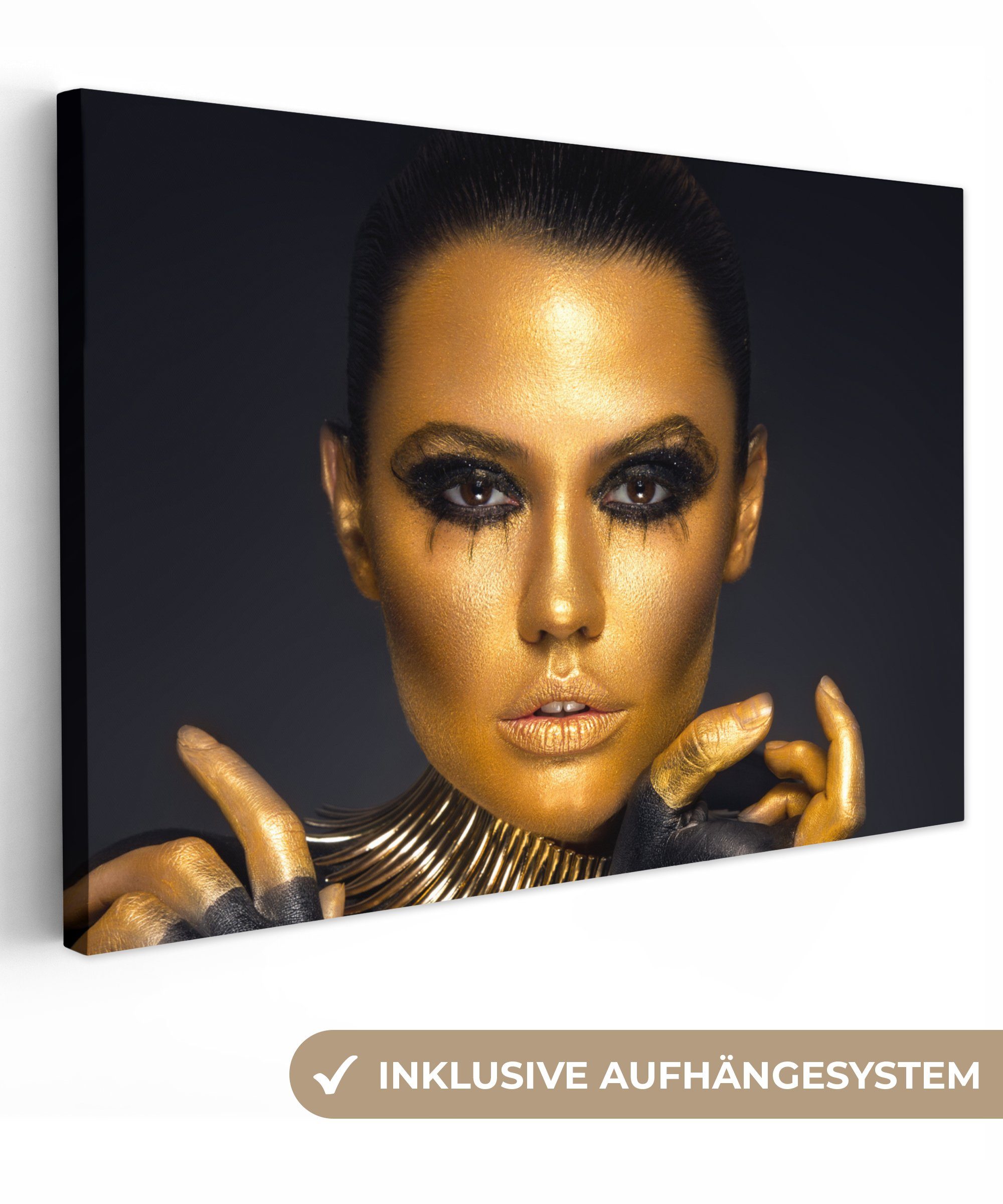 Leinwandbild Make-up - Tasche - Gold - Luxus - Frau