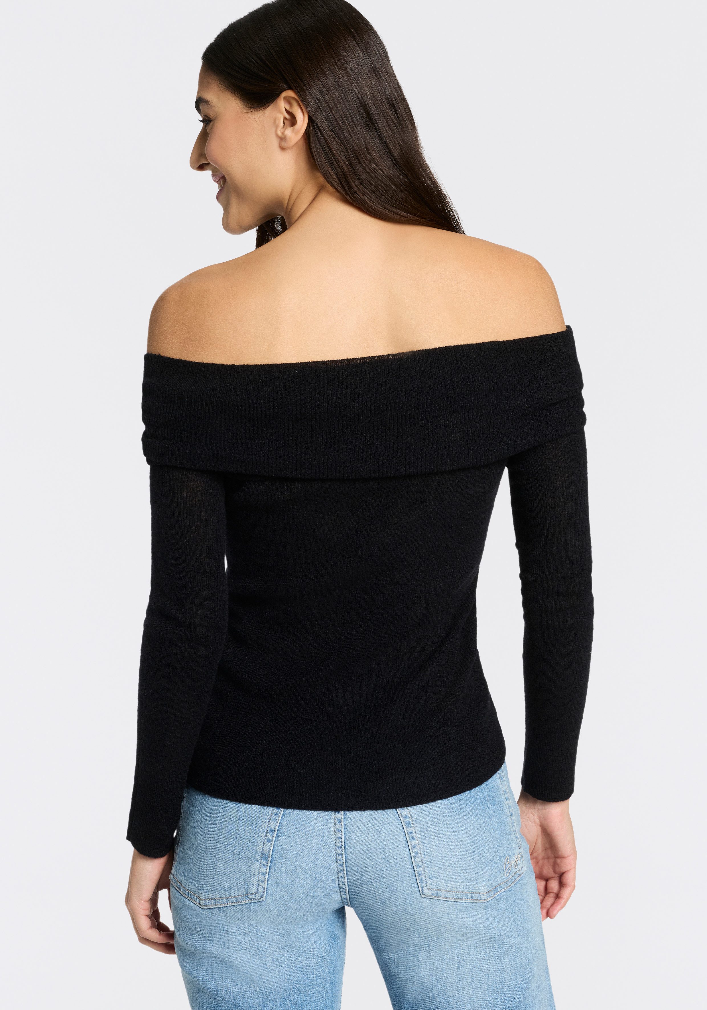 BOSS ORANGE Carmenpullover Falmon Premium Damenmode schulterfrei mit umgeschlagenem Ausschnitt