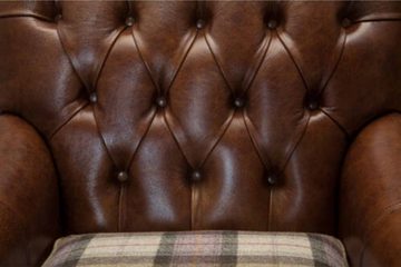 JVmoebel Chesterfield-Sessel HANDGEFERTIGTER VINTAGE SESSEL AUS BRAUNEM LEDER 100% WOLLE