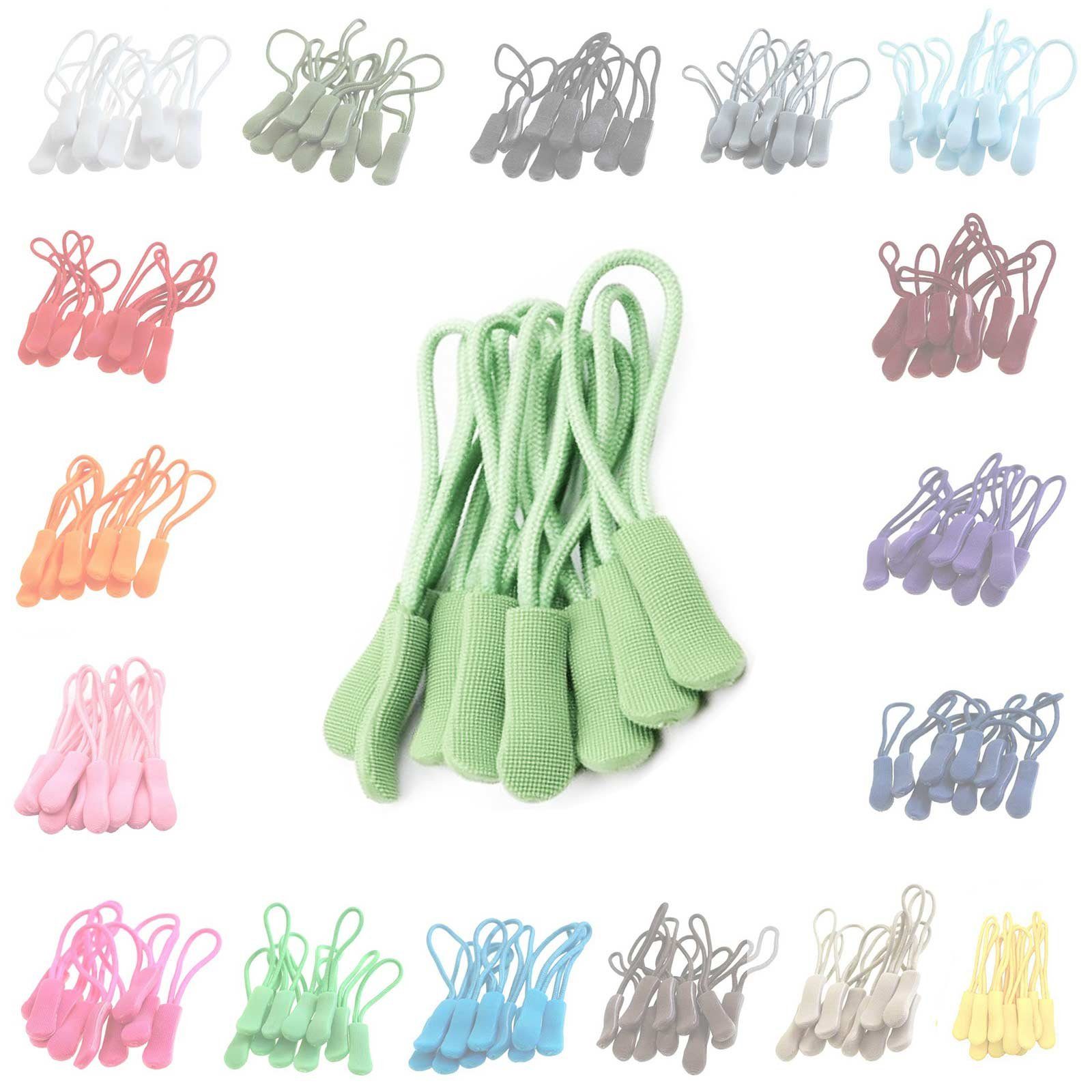 maDDma Reißverschluss 10 Zipperschlaufen Reißverschlussanhänger Verlängerung Farbwahl, minze