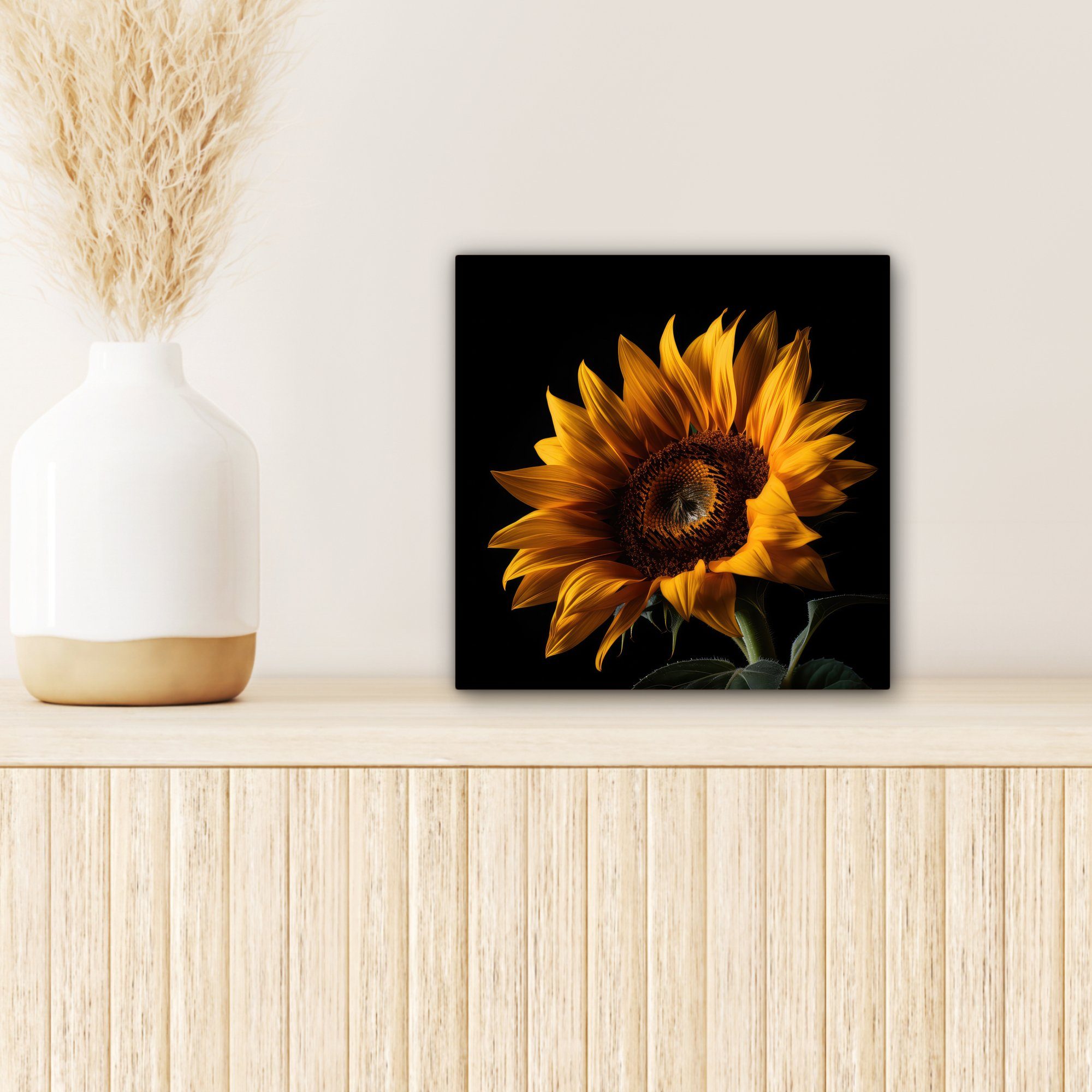 20x20 Leinwand OneMillionCanvasses® Sonnenblume, Bilder für Blumen (1 cm - Wohnzimmer - Schlafzimmer, - Schwarz St), Leinwandbild Botanisch